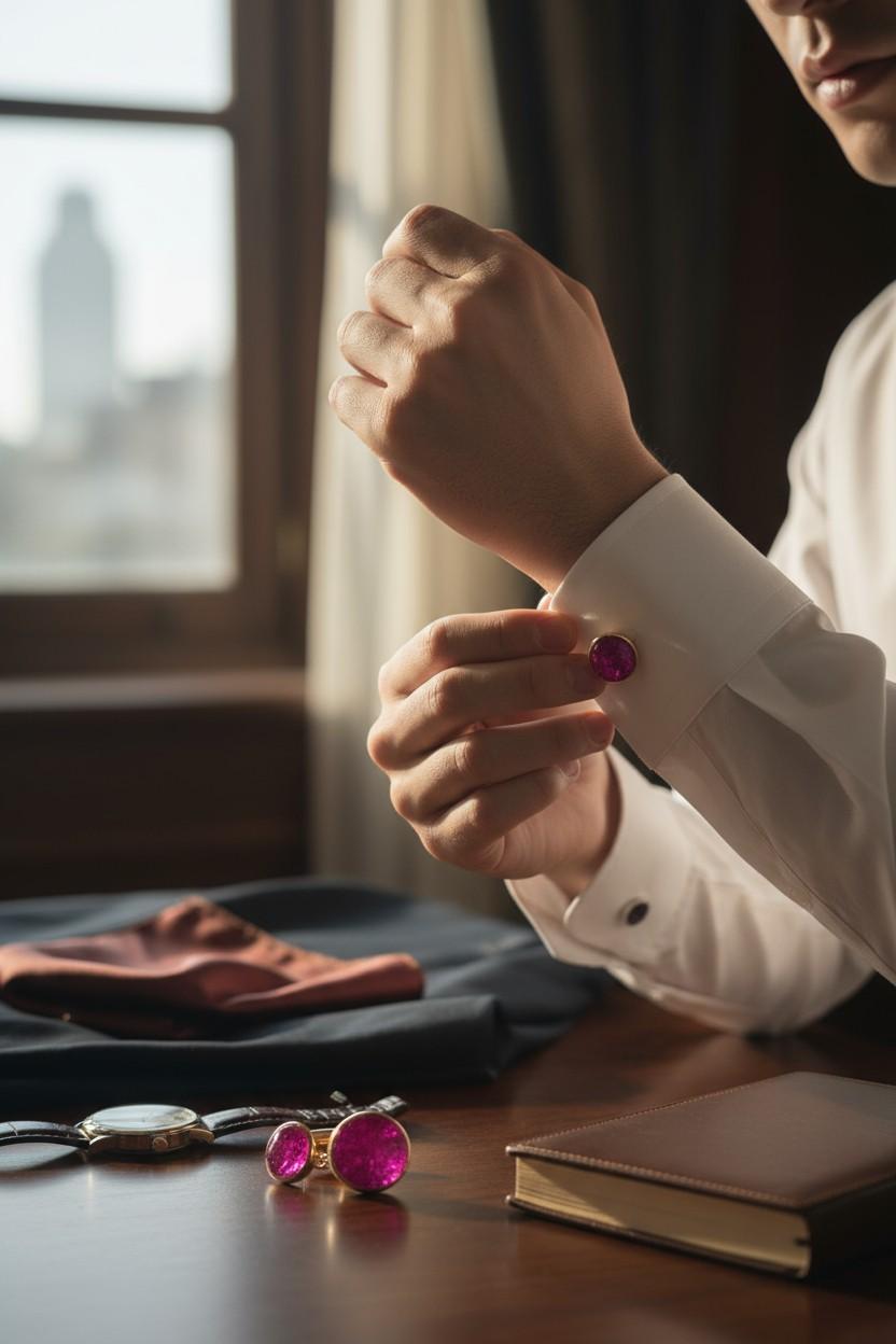 Handcrafted Ruby Cabochon Double-sided Cufflinks … - image 2