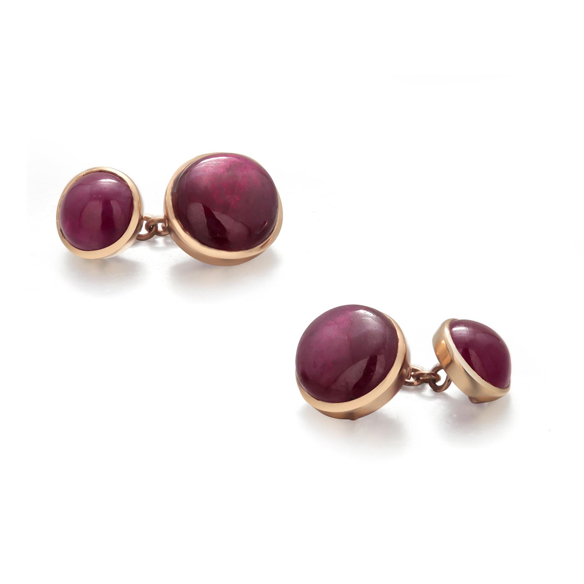 Handcrafted Ruby Cabochon Double-sided Cufflinks … - image 3