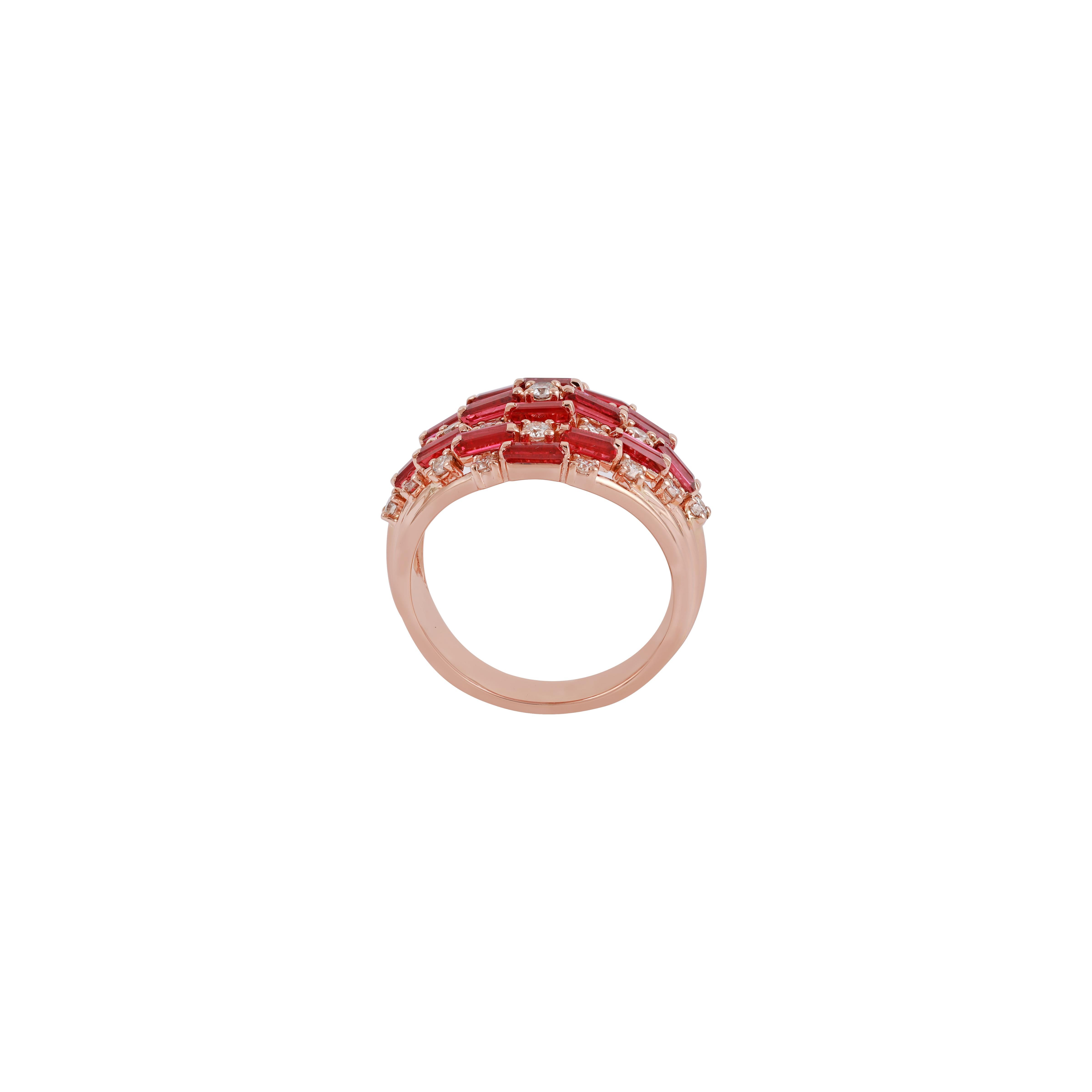 Contemporary Handcrafted Ruby Ring with Brilliant Round Cut Diamond For Sale
