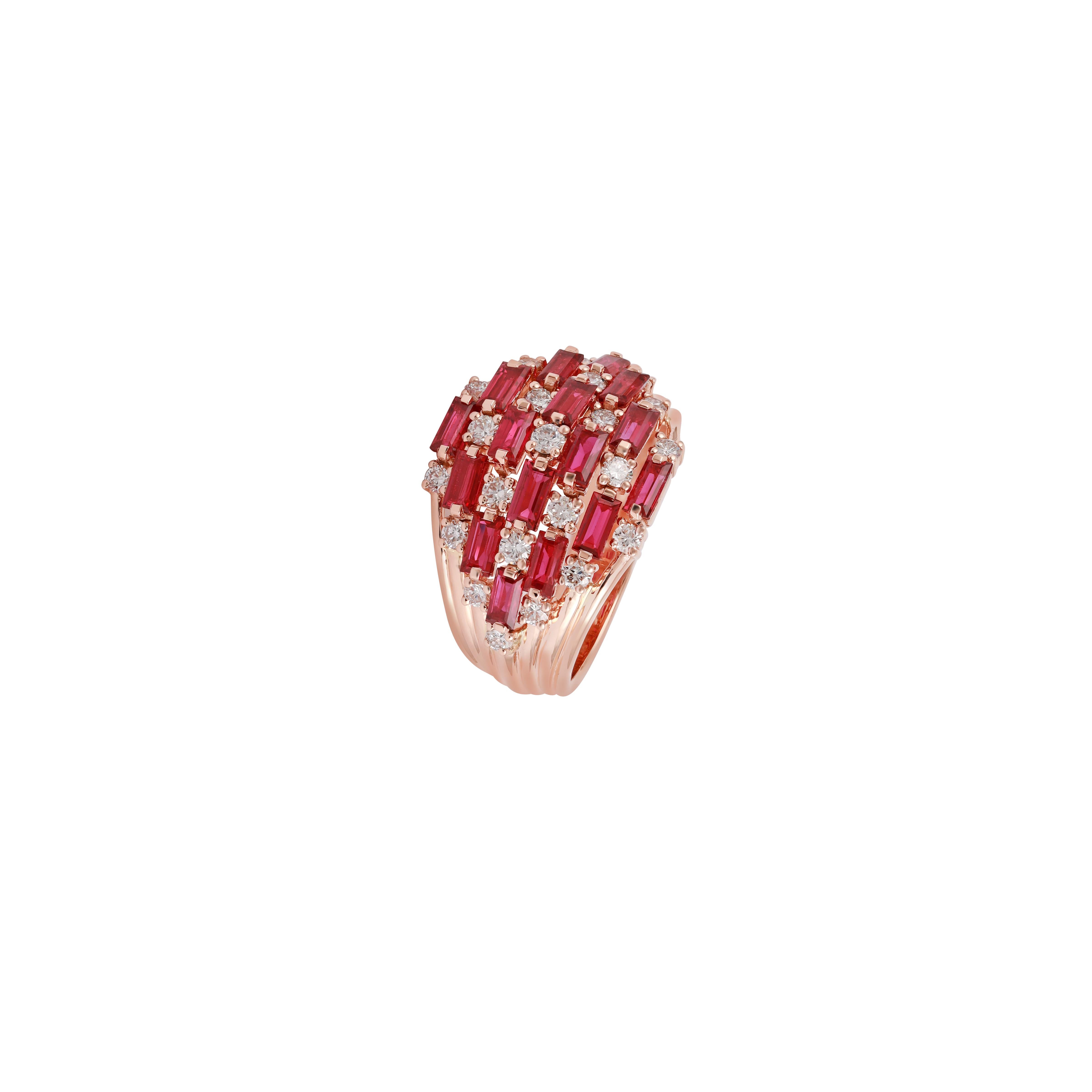 Handcrafted Ruby Ring with Brilliant Round Cut Diamond In New Condition For Sale In Jaipur, Rajasthan