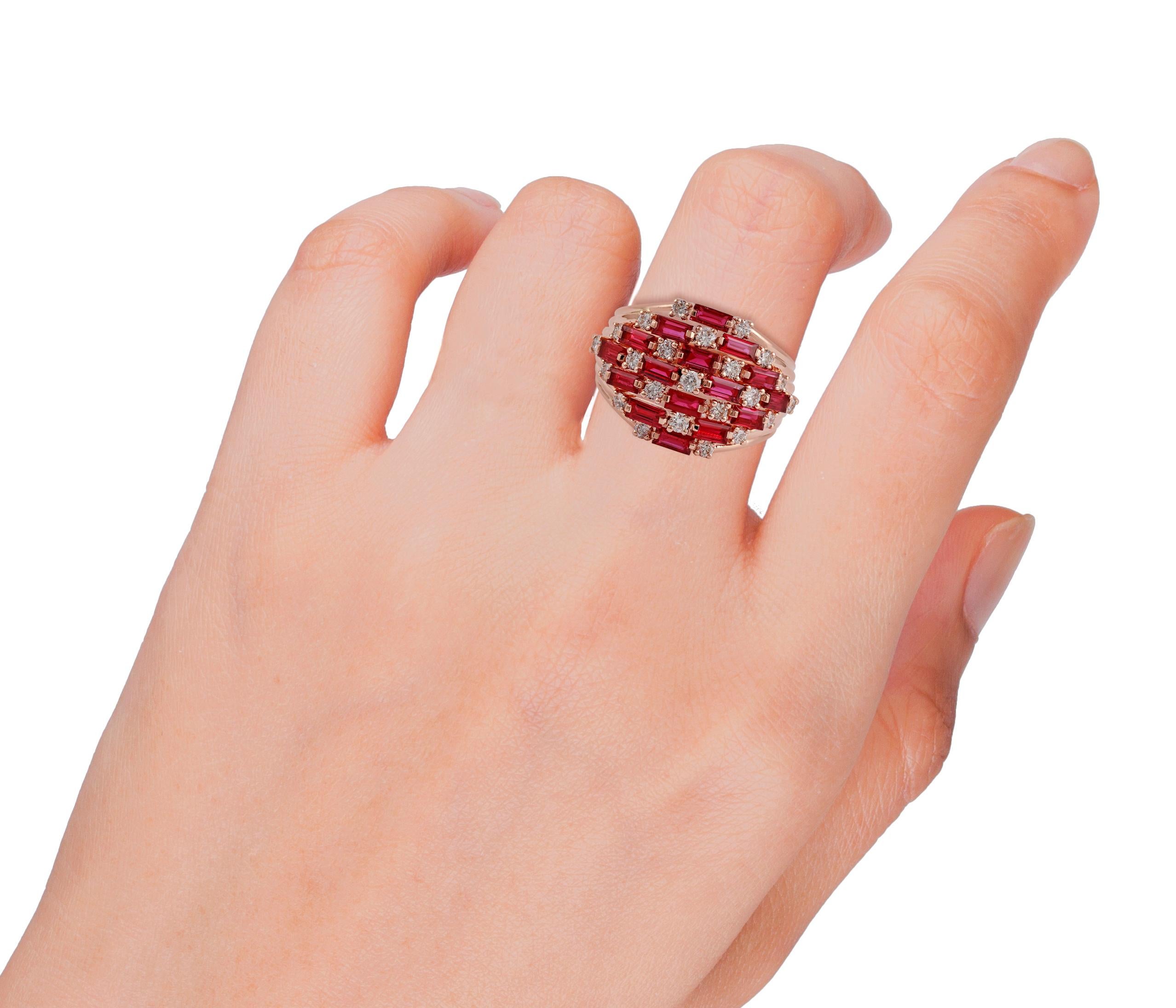 Women's Handcrafted Ruby Ring with Brilliant Round Cut Diamond For Sale