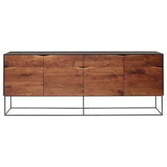 Handcrafted Rustic Modern Sideboard of Select Walnut and Black Lacquered Ash