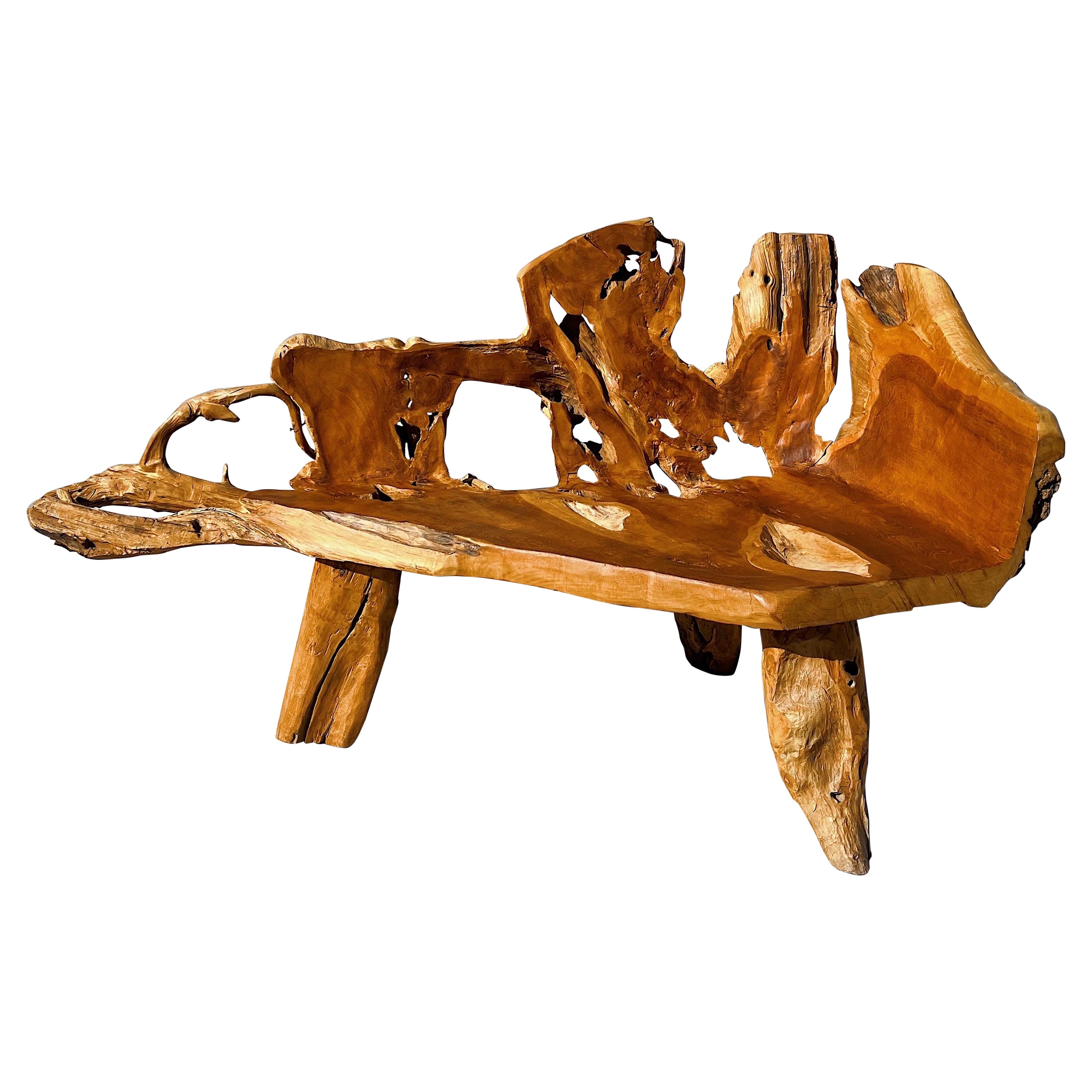Handcrafted Rustic Teak Root Tree Bench, Vintage, Canada