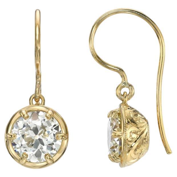 Handcrafted Samara Old European Cut Diamond Drop Earrings by Single Stone