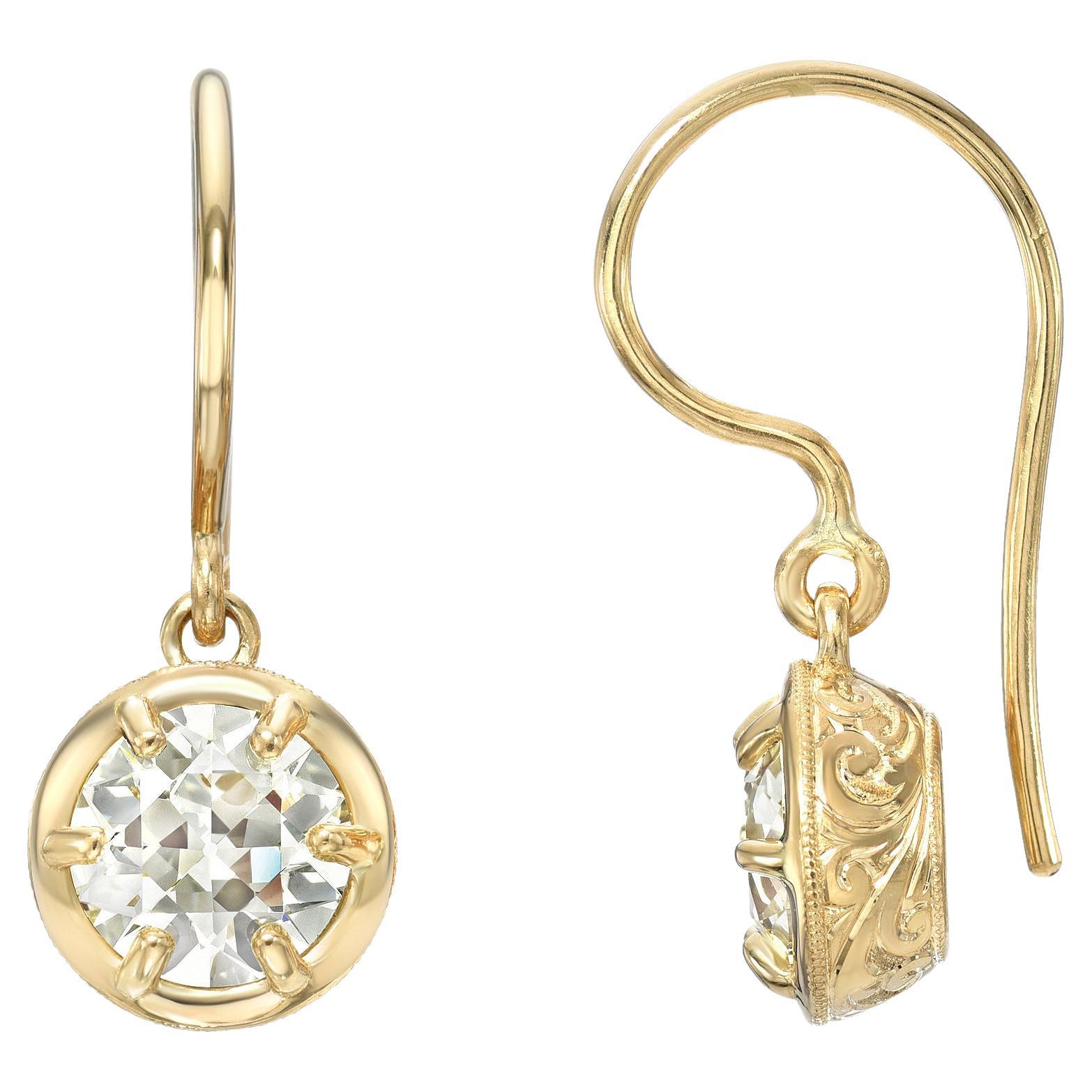 Handcrafted Samara Old European Cut Diamond Drop Earrings by Single Stone
