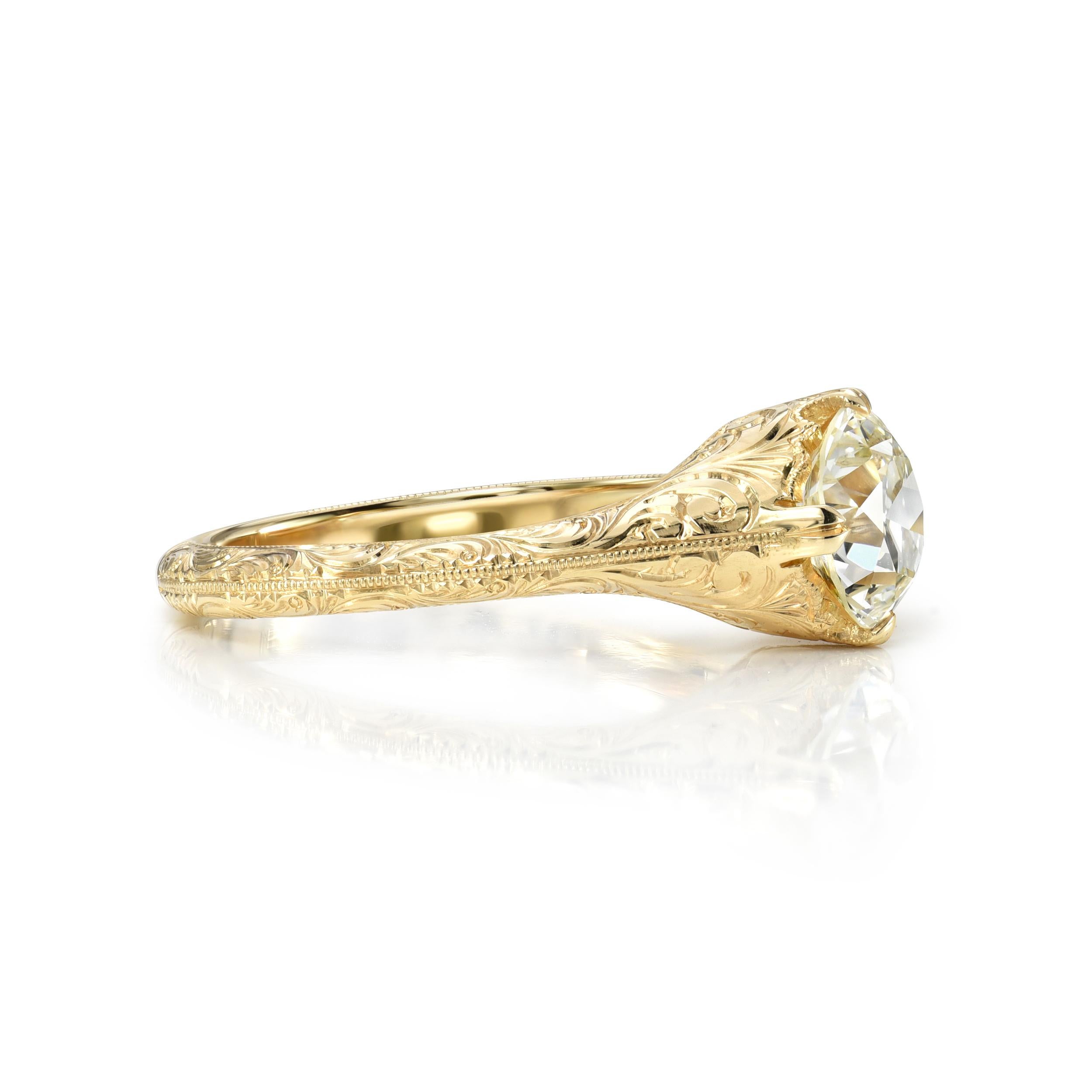 1.05ct L/VS2 GIA certified old European cut diamond prong set in a handcrafted 18K yellow gold mounting.