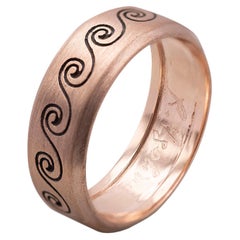 Handcrafted Satin 18 Karat Rose Gold Handgraved Wave Men Design Band Ring