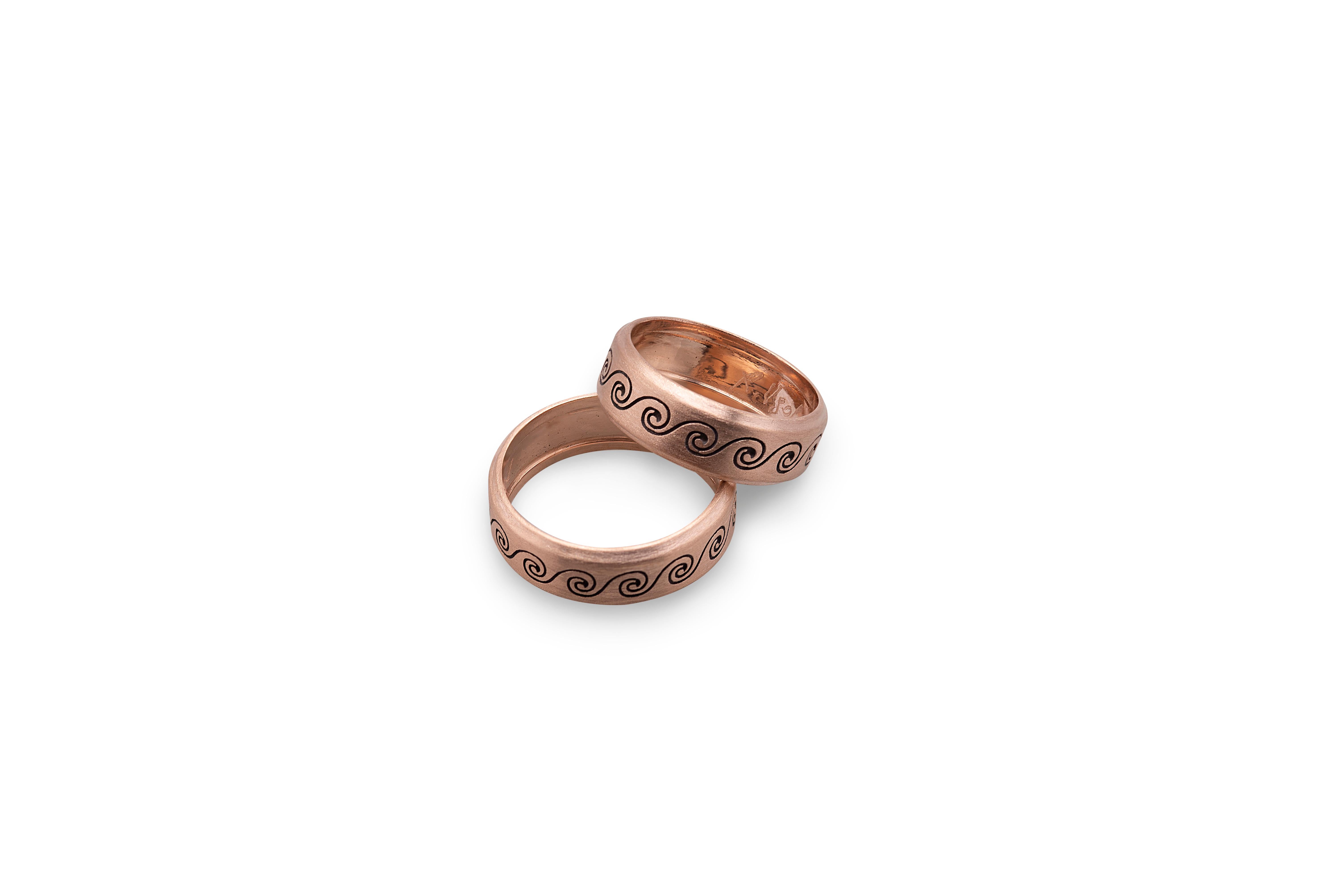 Handcrafted Satin 18 Karat Rose Gold Wave Unisex Modern Design Ring For Sale 1