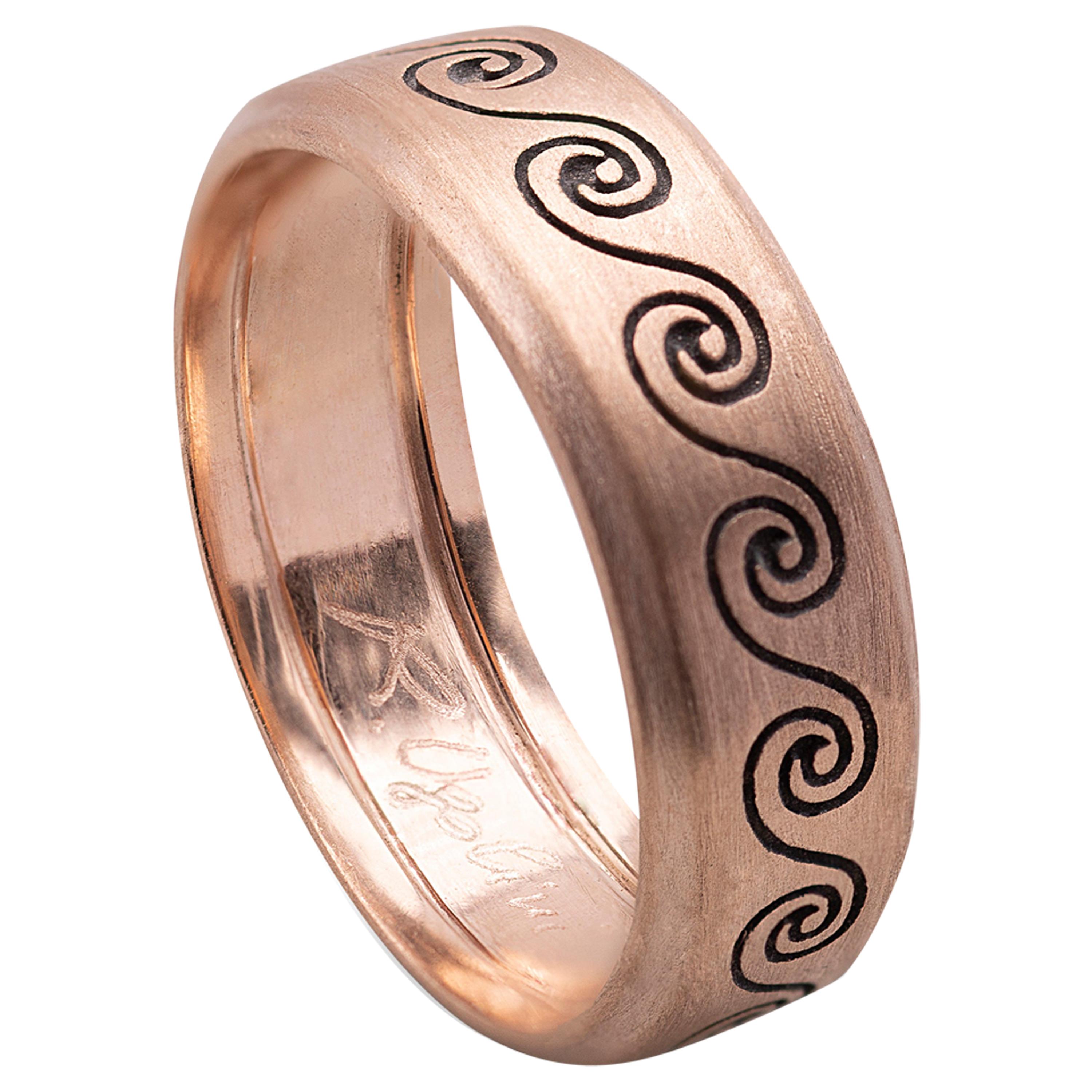 Handcrafted Satin 18 Karat Rose Gold Wave Unisex Design Ring For Sale