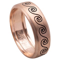 Bague unisexe en or rose 18 carats et satin avec motif de vague, fabriquée à la main