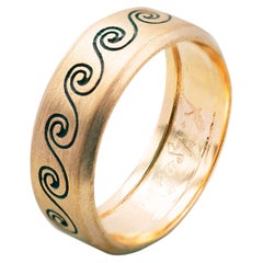 Handcrafted Satin 18 Karat Yellow Gold Wave Men's Design Ring