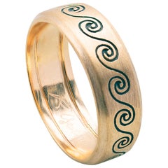 Handcrafted Satin 18K Yellow Gold Wave Unisex Handcrafted Design Ring