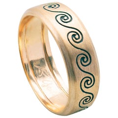 Handgefertigter Satin 18K Gelbgold Wave Unisex Handgefertigter Design-Ring