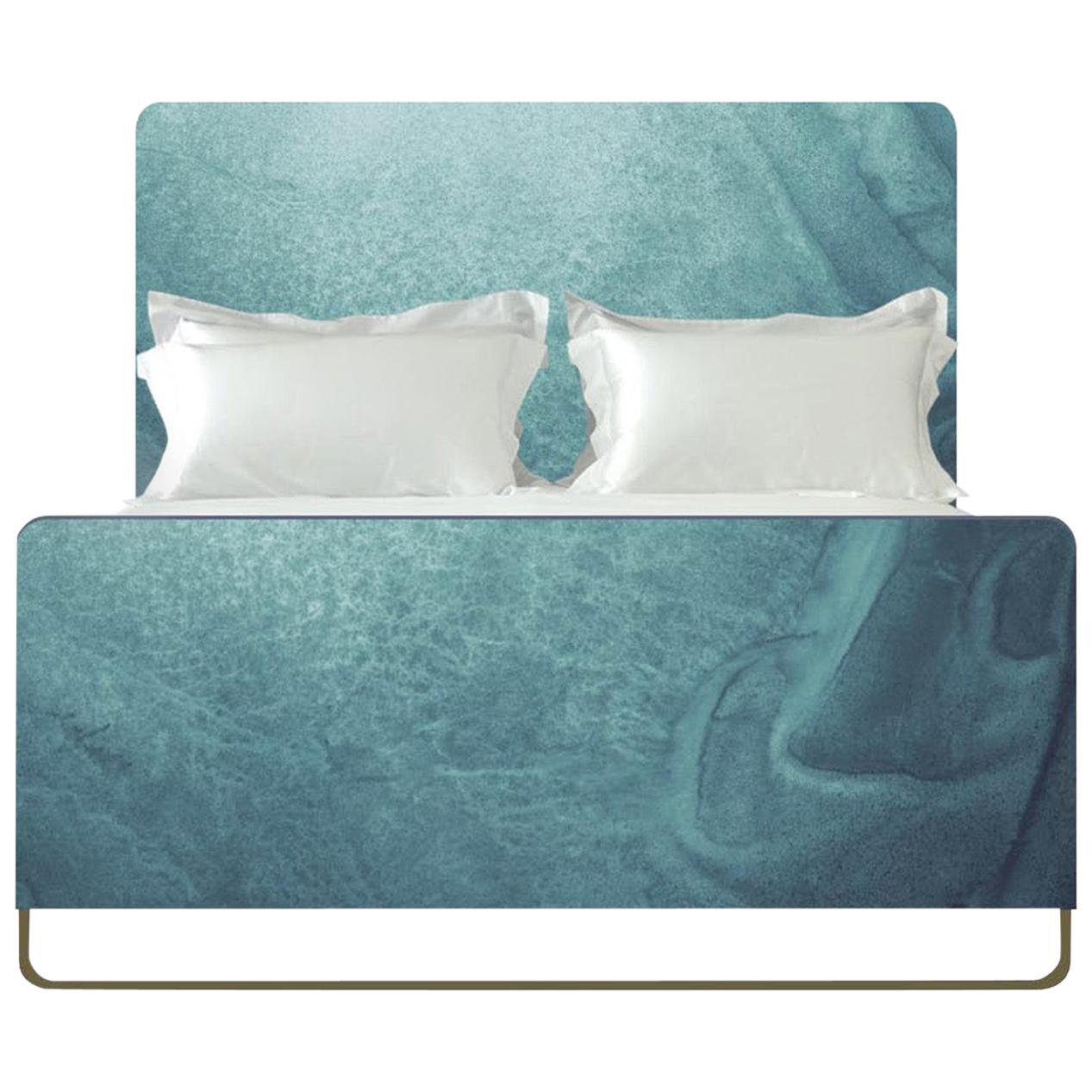 Savoir Ocean Bed with Printed Leather & Brass, Made to Order, US King Size For Sale