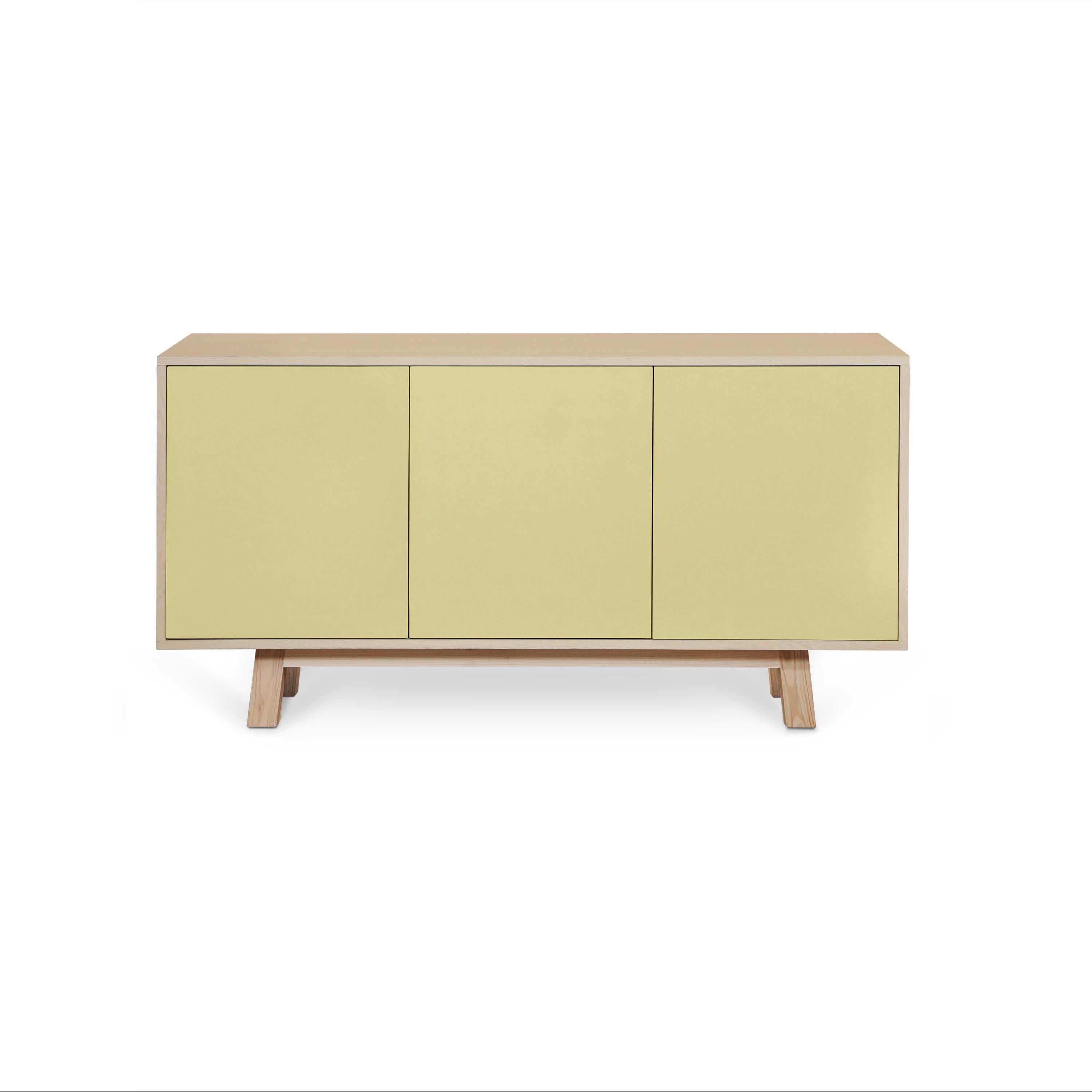 Contemporary Handcrafted scandiavian design light yellow 3-door sideboard, Eric Gizard Paris For Sale