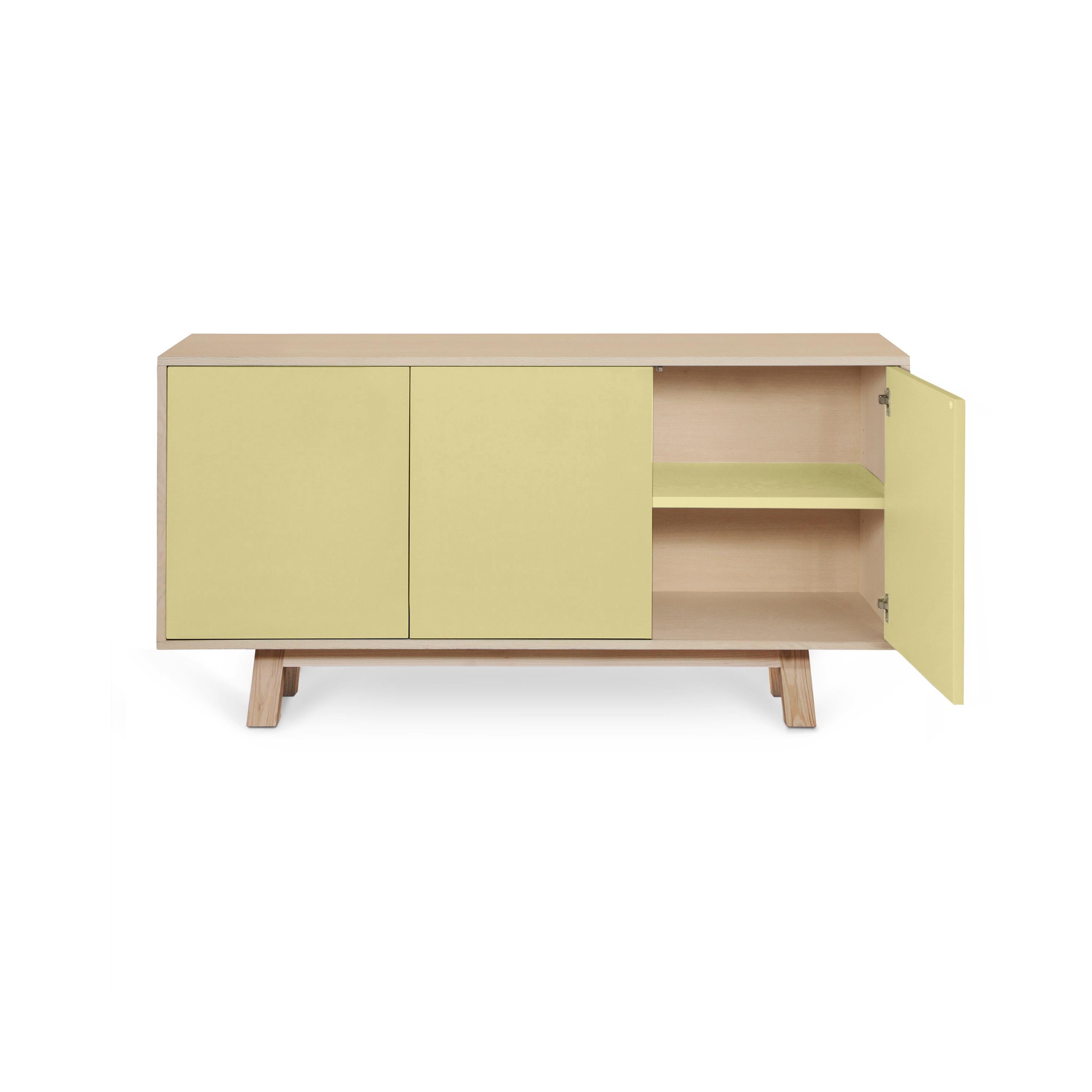 Wood Handcrafted scandiavian design light yellow 3-door sideboard, Eric Gizard Paris For Sale