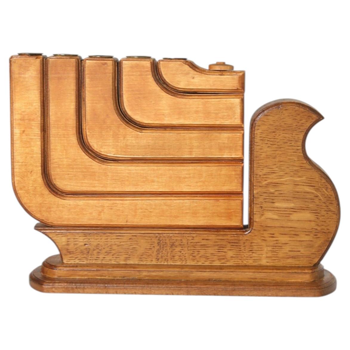 Portacandele scandinavo Foldes in Oak, 5 candele, 1970, fatto a mano in vendita