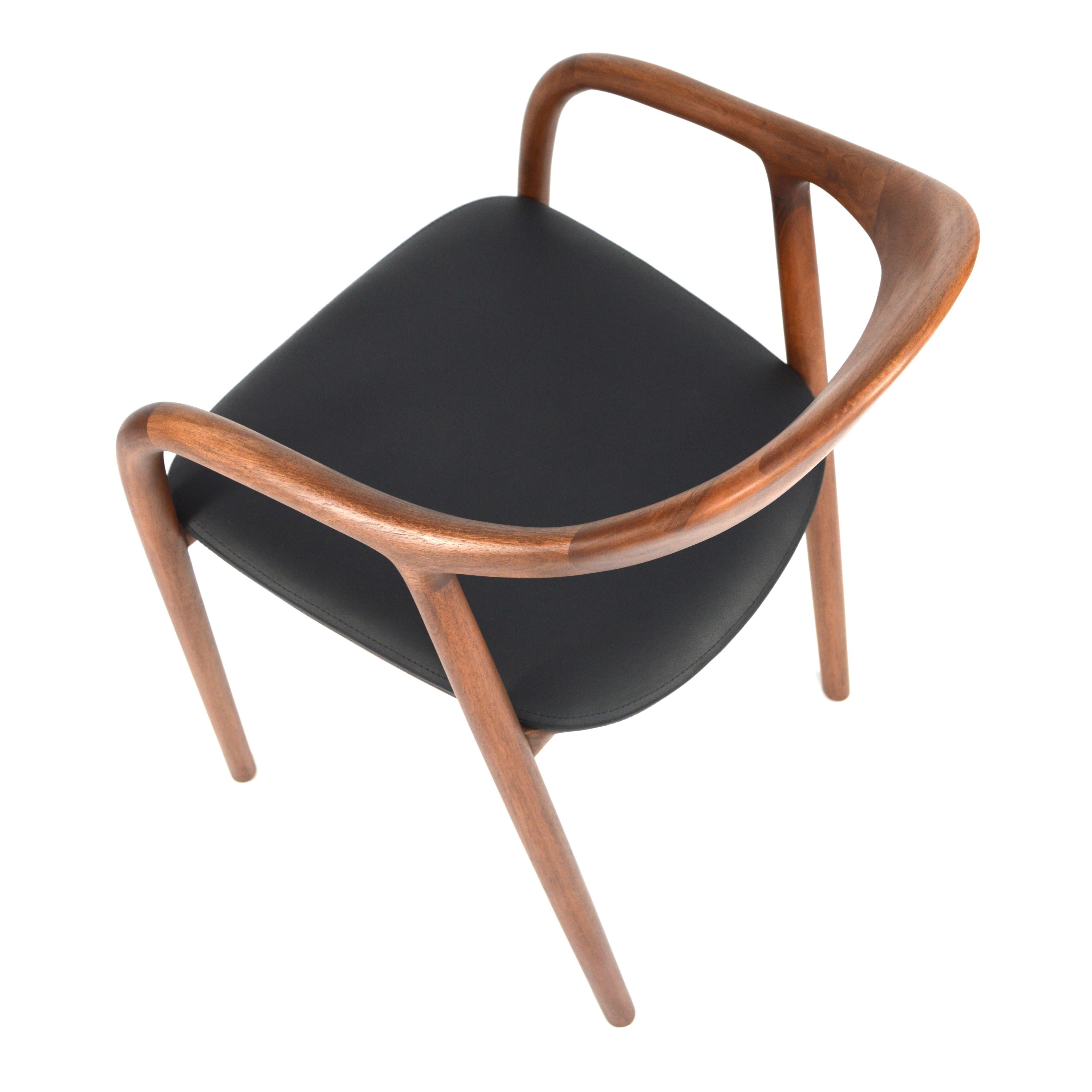 Handcrafted Scandinavian Modern Dining Chairs in Solid Walnut Wood and Leather 9