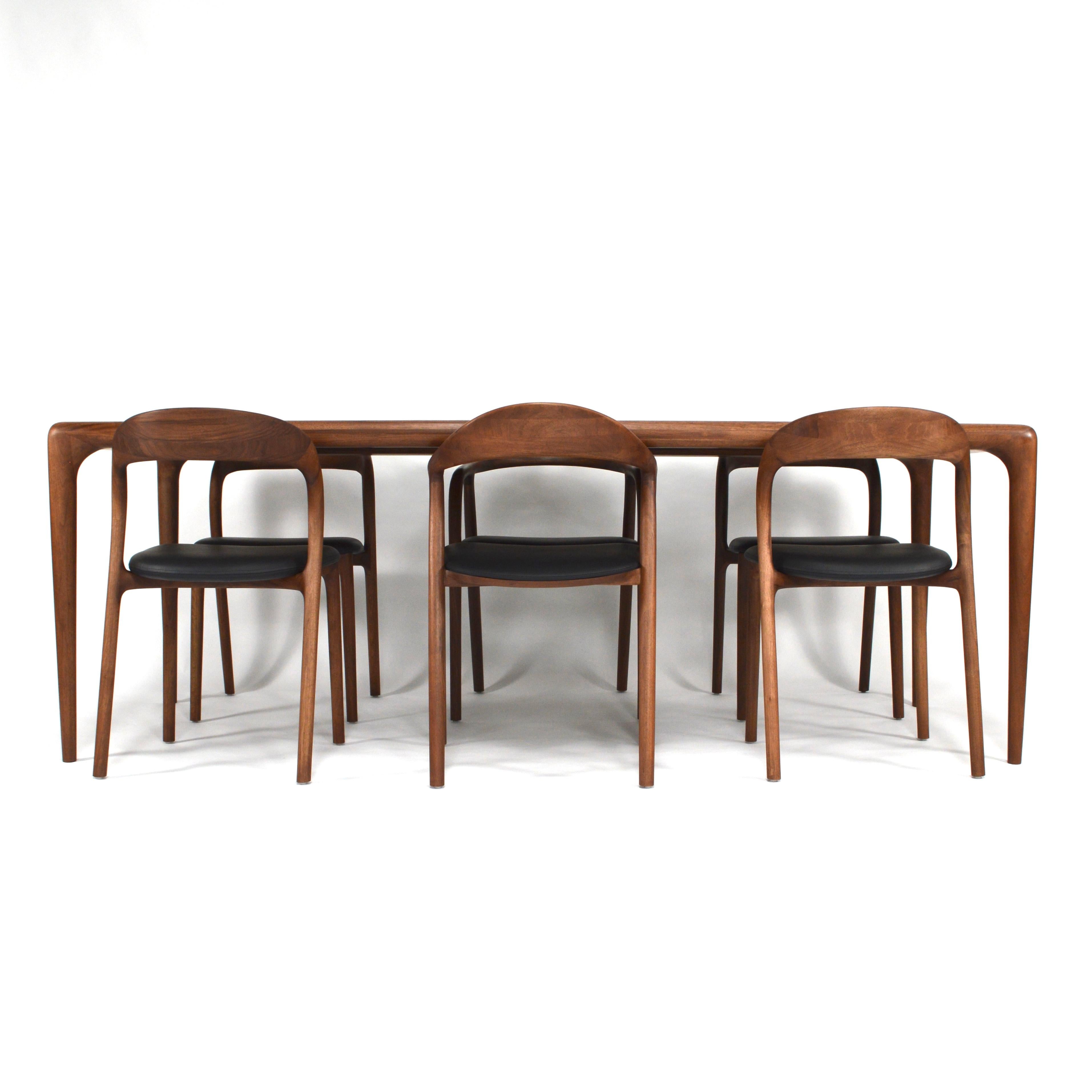 Handcrafted Scandinavian Modern Dining Chairs in Solid Walnut Wood and Leather 13