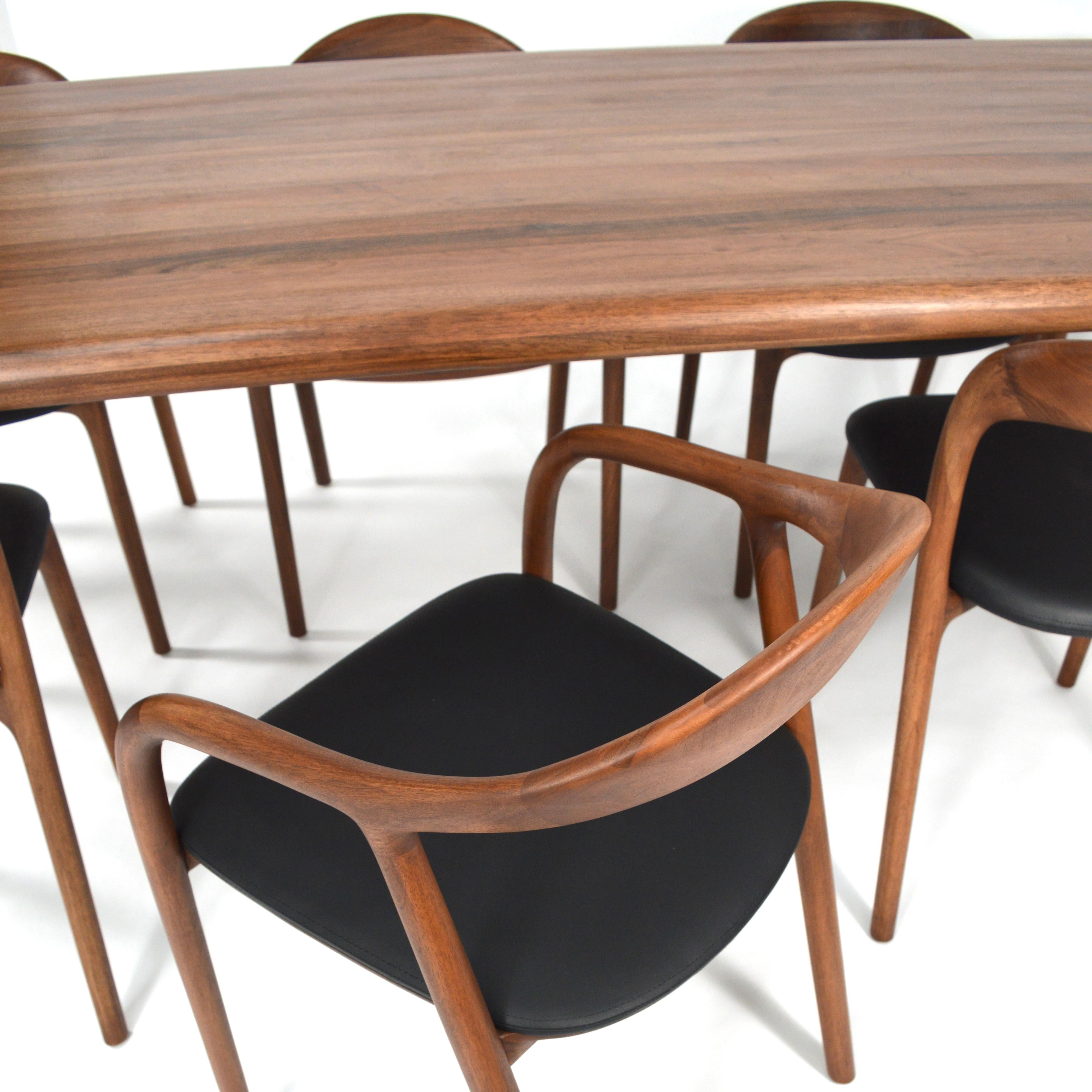 Handcrafted Scandinavian Modern Dining Chairs in Solid Walnut Wood and Leather 14