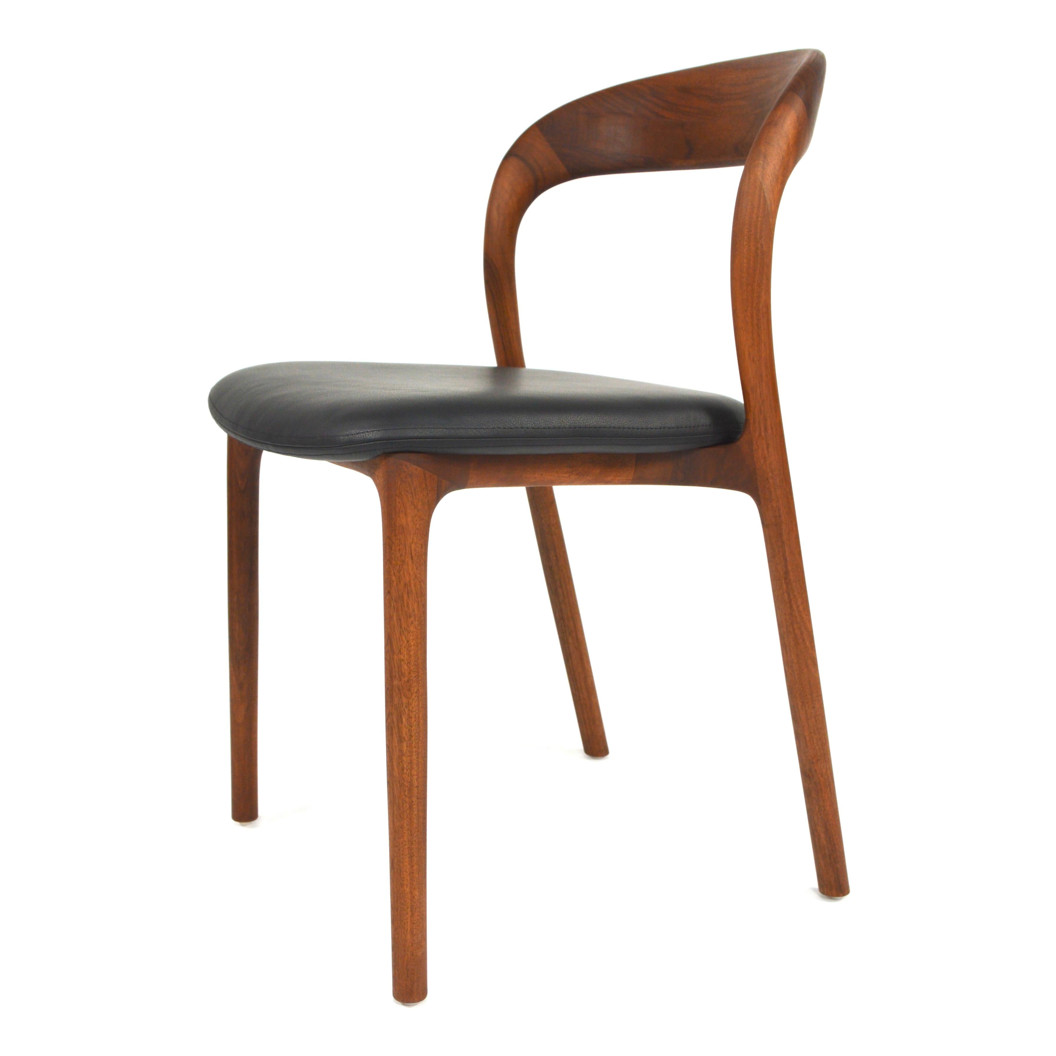 Contemporary Handcrafted Scandinavian Modern Dining Chairs in Solid Walnut Wood and Leather