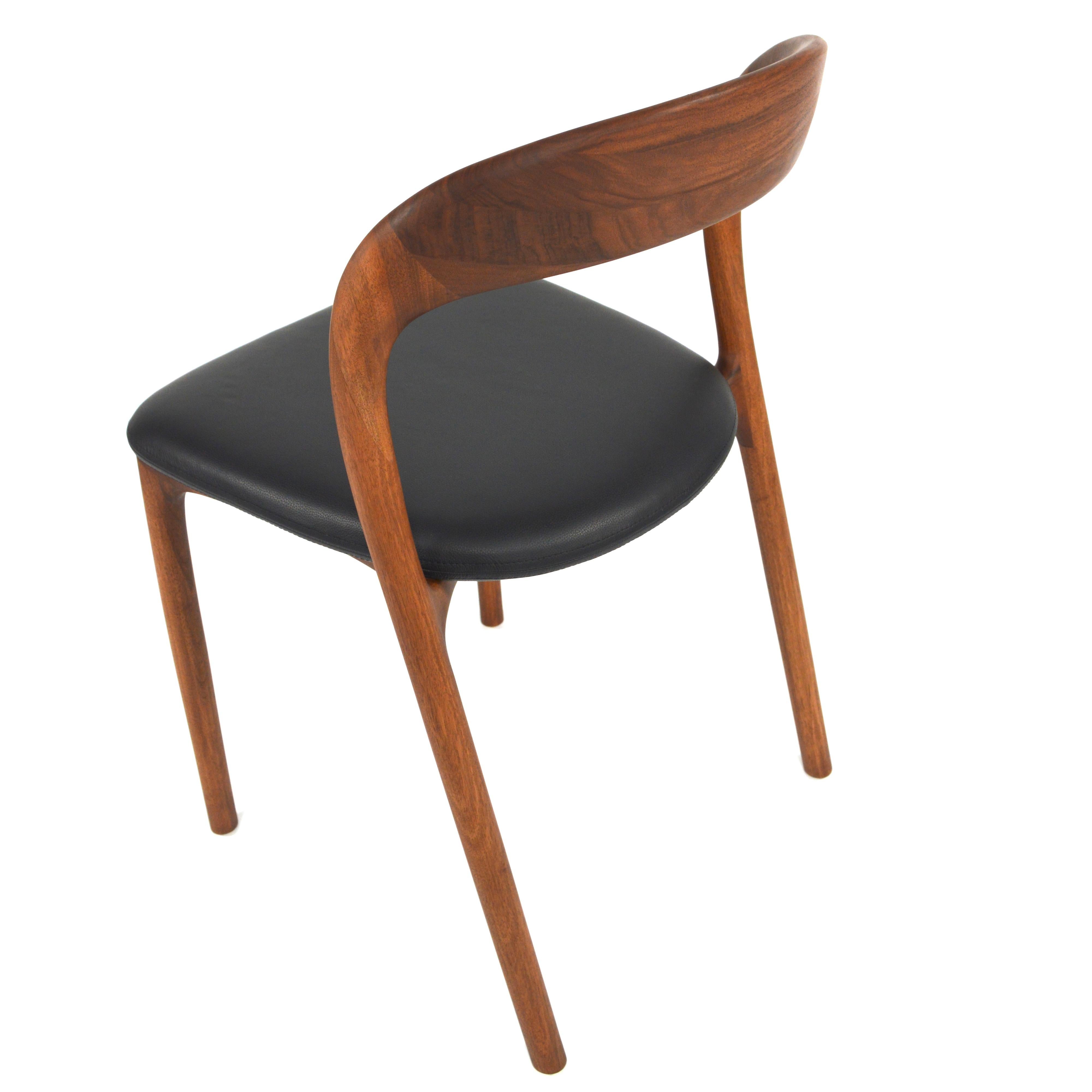 Handcrafted Scandinavian Modern Dining Chairs in Solid Walnut Wood and Leather 1