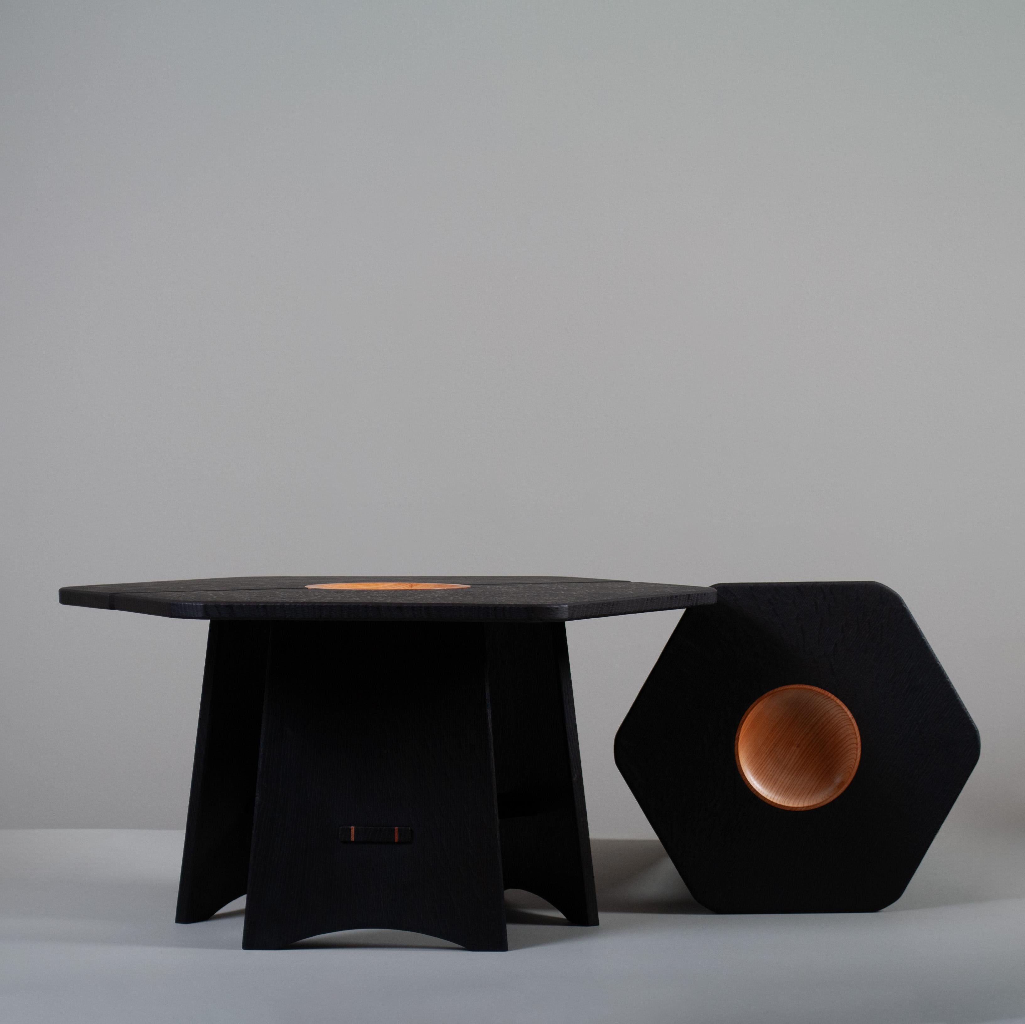 Handcrafted Scorched Oak Side Table For Sale 2