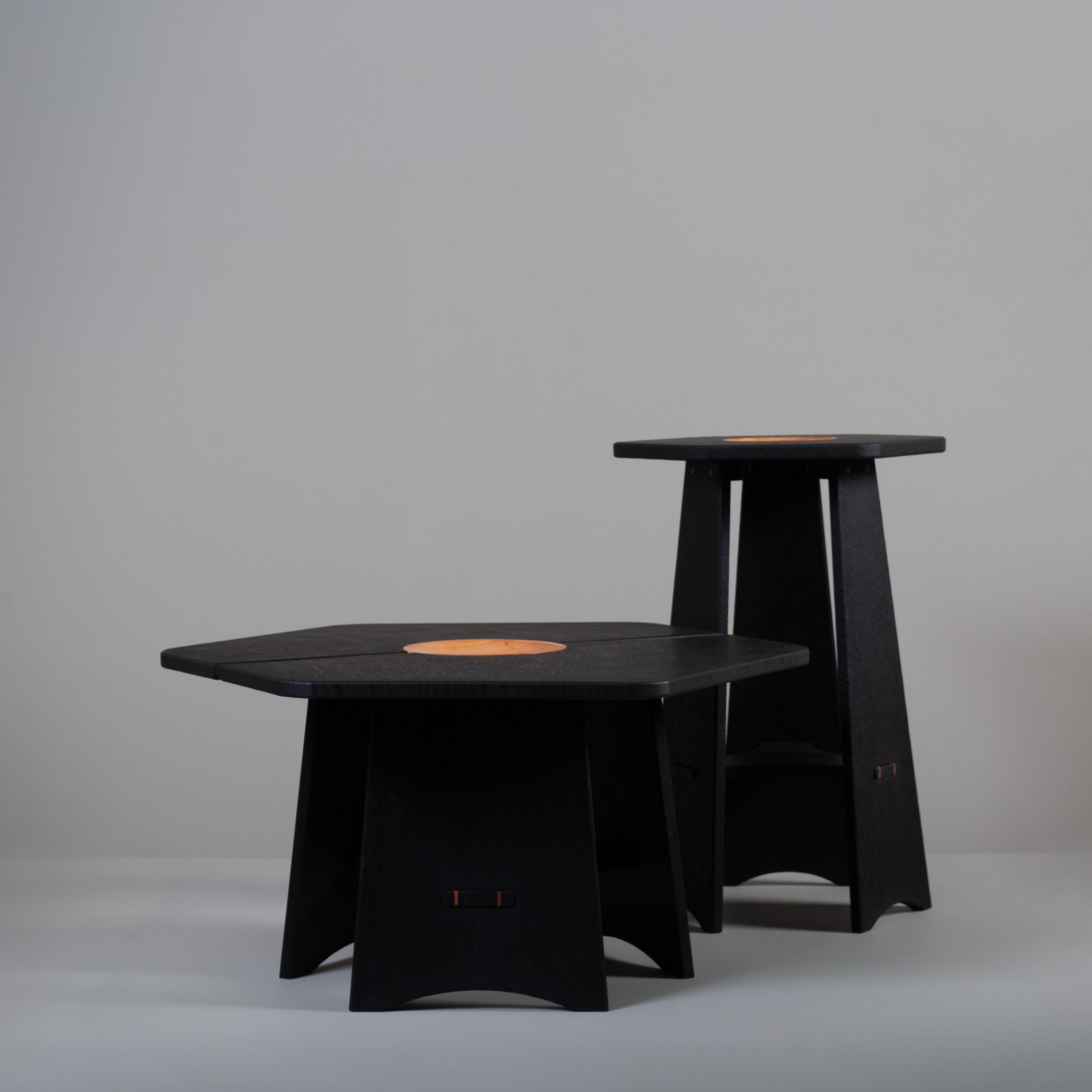 Handcrafted Scorched Oak Side Table For Sale 3