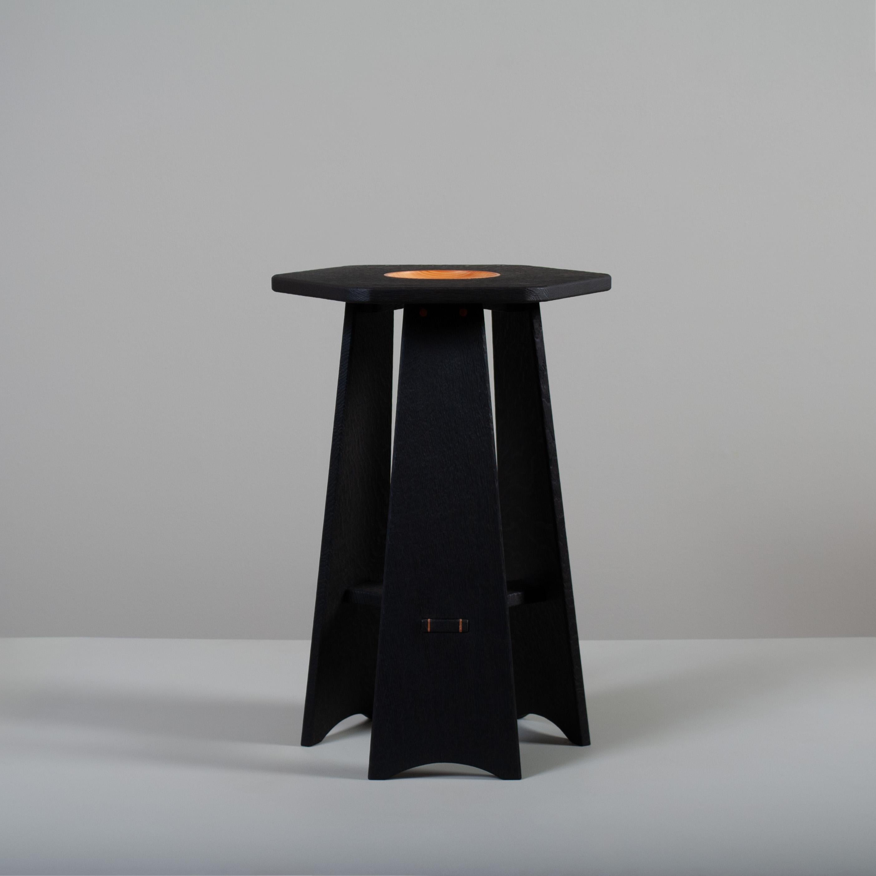 Modern Handcrafted Scorched Oak Side Table For Sale