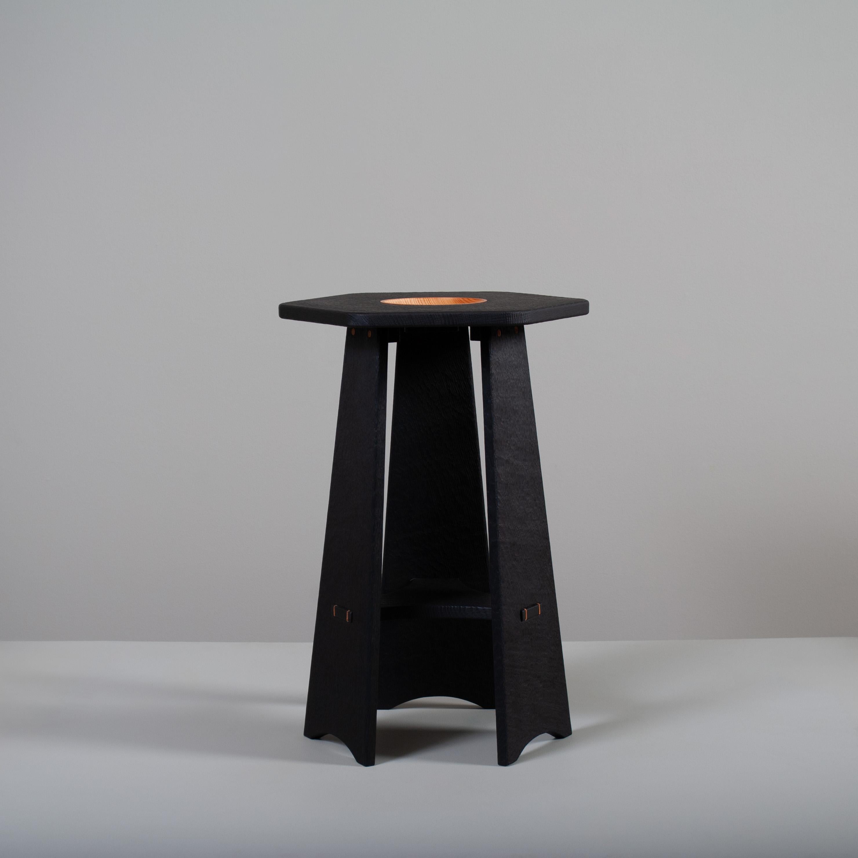Hand-Crafted Handcrafted Scorched Oak Side Table For Sale