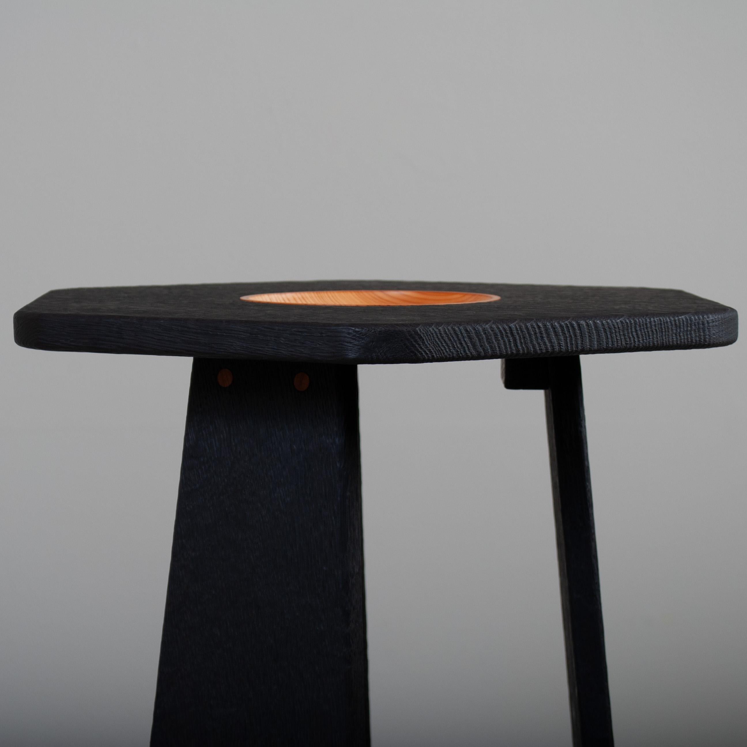 Contemporary Handcrafted Scorched Oak Side Table For Sale