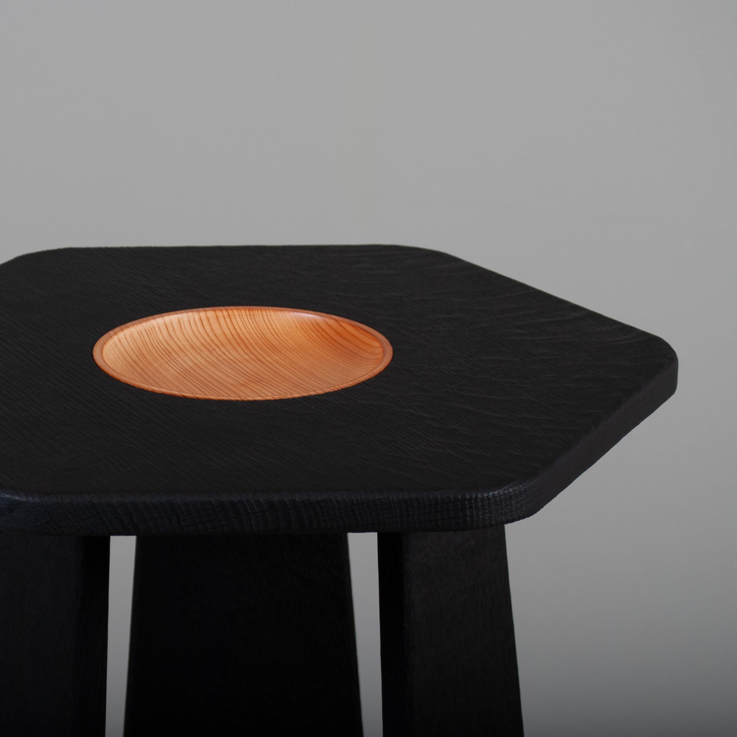 Handcrafted Scorched Oak Side Table For Sale 1