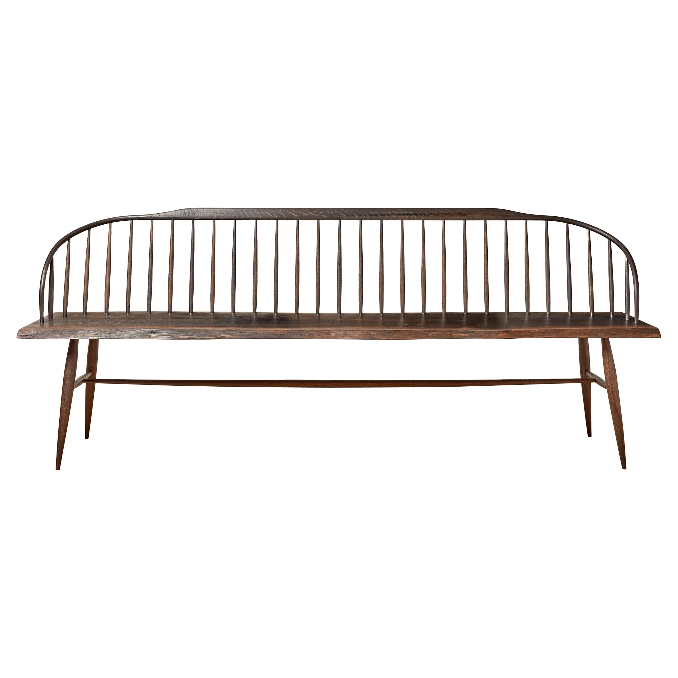 Banc long sculptural en chêne noirci fabriqué à la main en vente