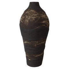 Handcrafted Sculptural Ceramic Vase with Volcanic Texture – Dark Earth Tones, Or