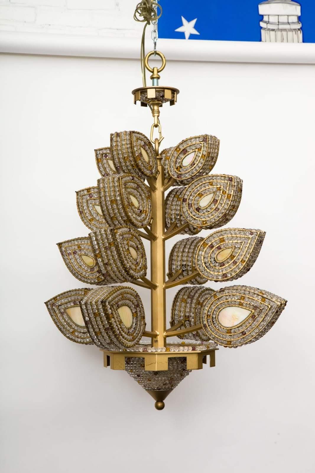 Handmade Sculptural Leaf Chandelier In Good Condition For Sale In Tarrytown, NY