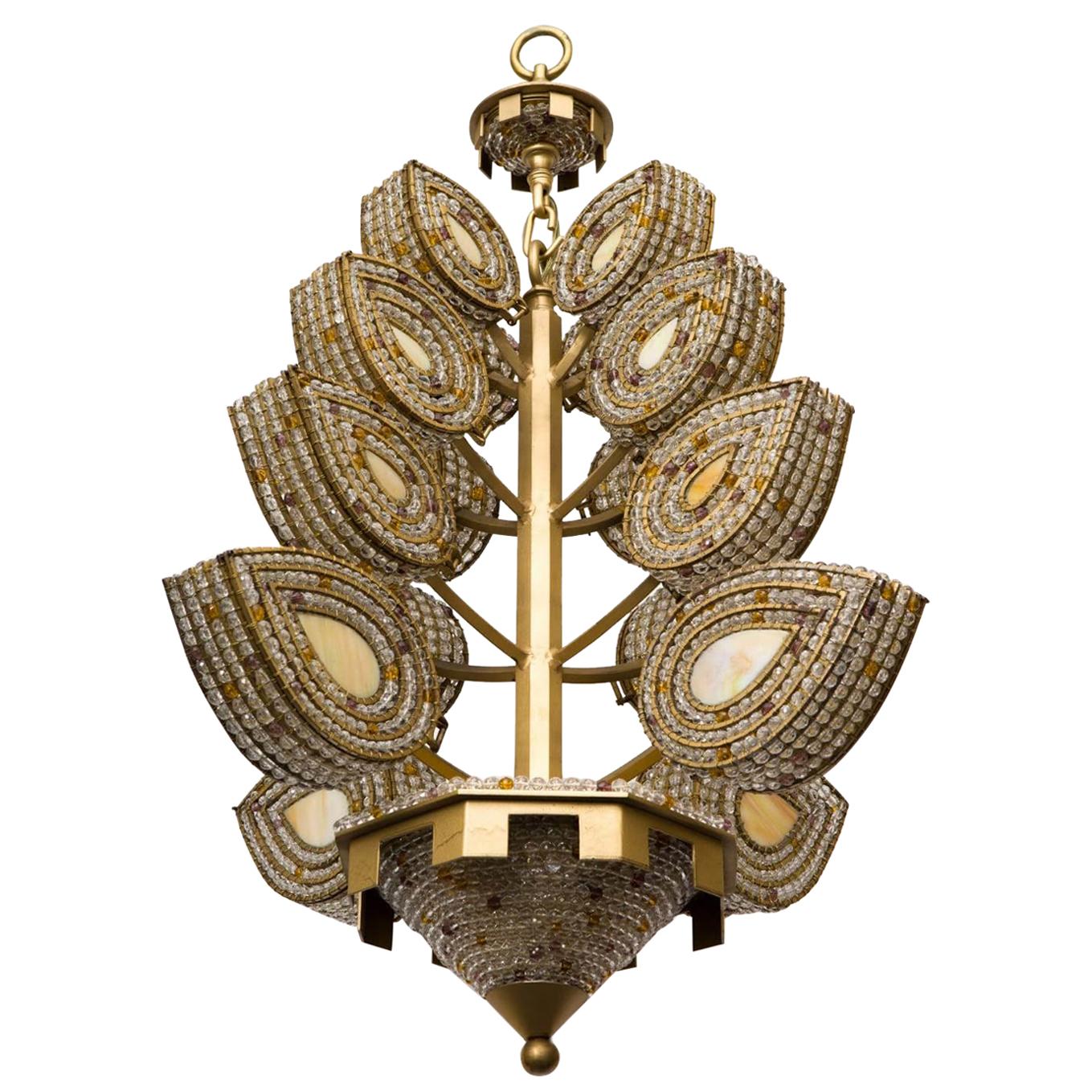 Handmade Sculptural Leaf Chandelier For Sale