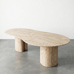 Handcrafted Sculptural Italian Travertine Table - Monolith Dining Table