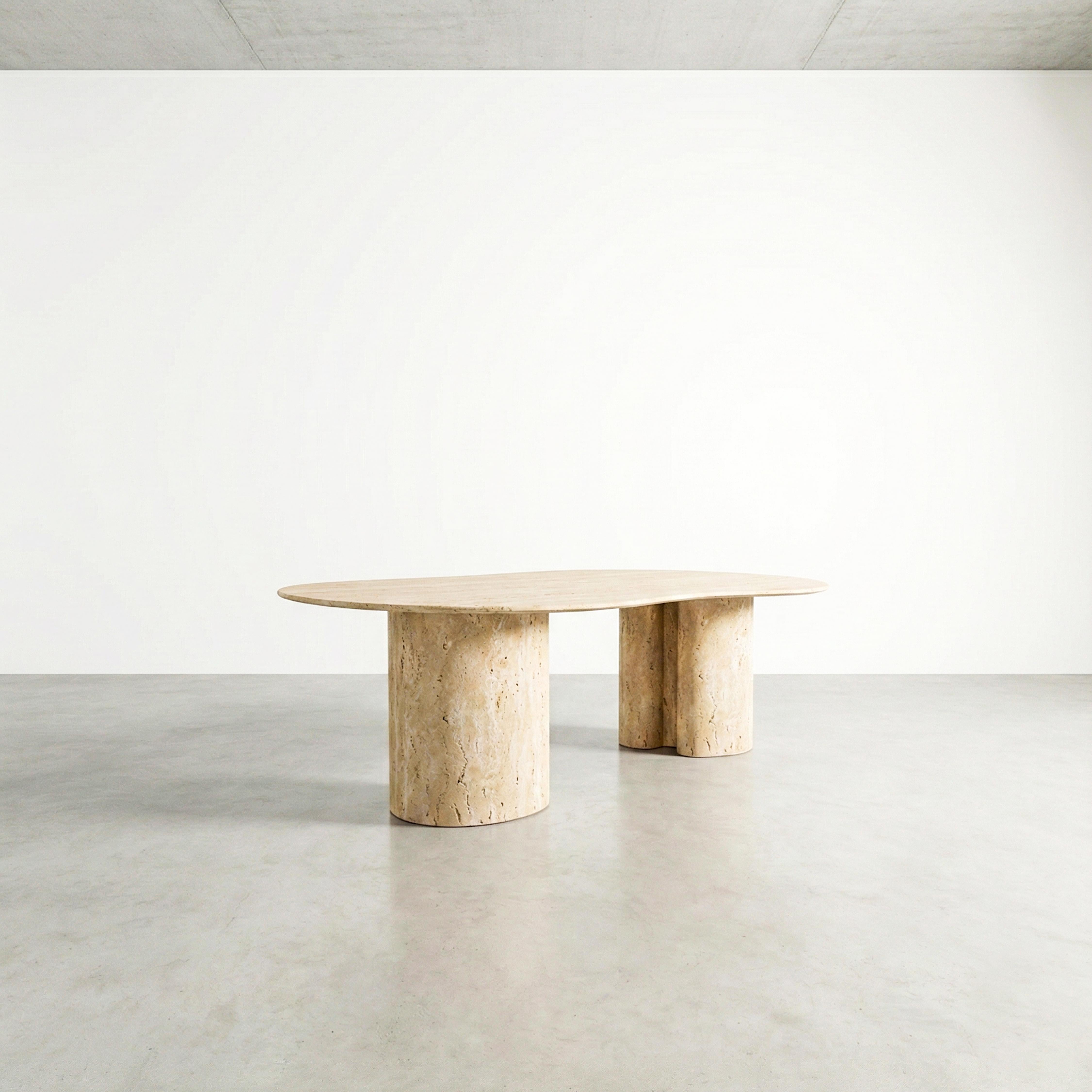 Turkish Handcrafted Sculptural Italian Travertine Table - Monolith Dining Table For Sale