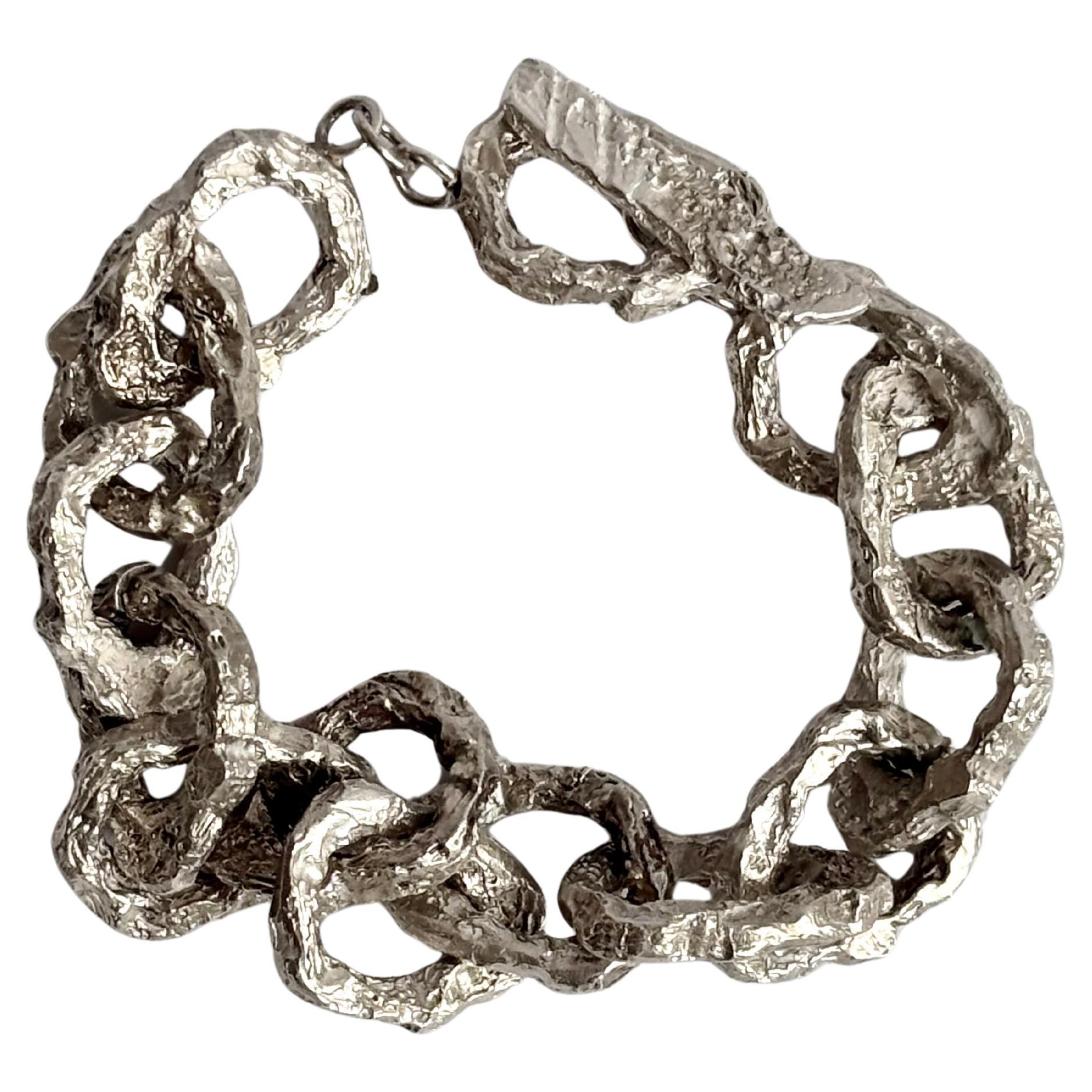 Handcrafted Sculptural Sterling Silver Chain Bracelet