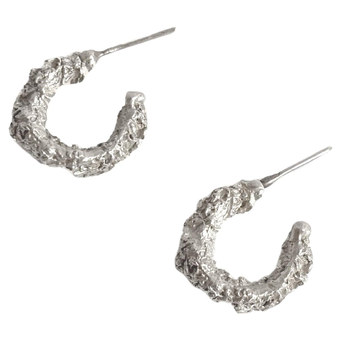 Handcrafted Sculptural Sterling Silver Hoop Earrings