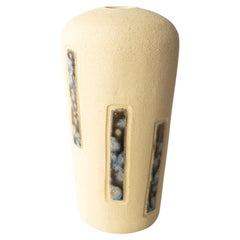 Handcrafted Sculptural Stoneware Vase with Crystalline Blue Inlays, Contemporary