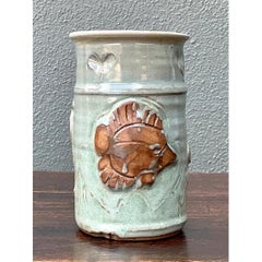 Handcrafted Sea Life Motif Ceramic Vase