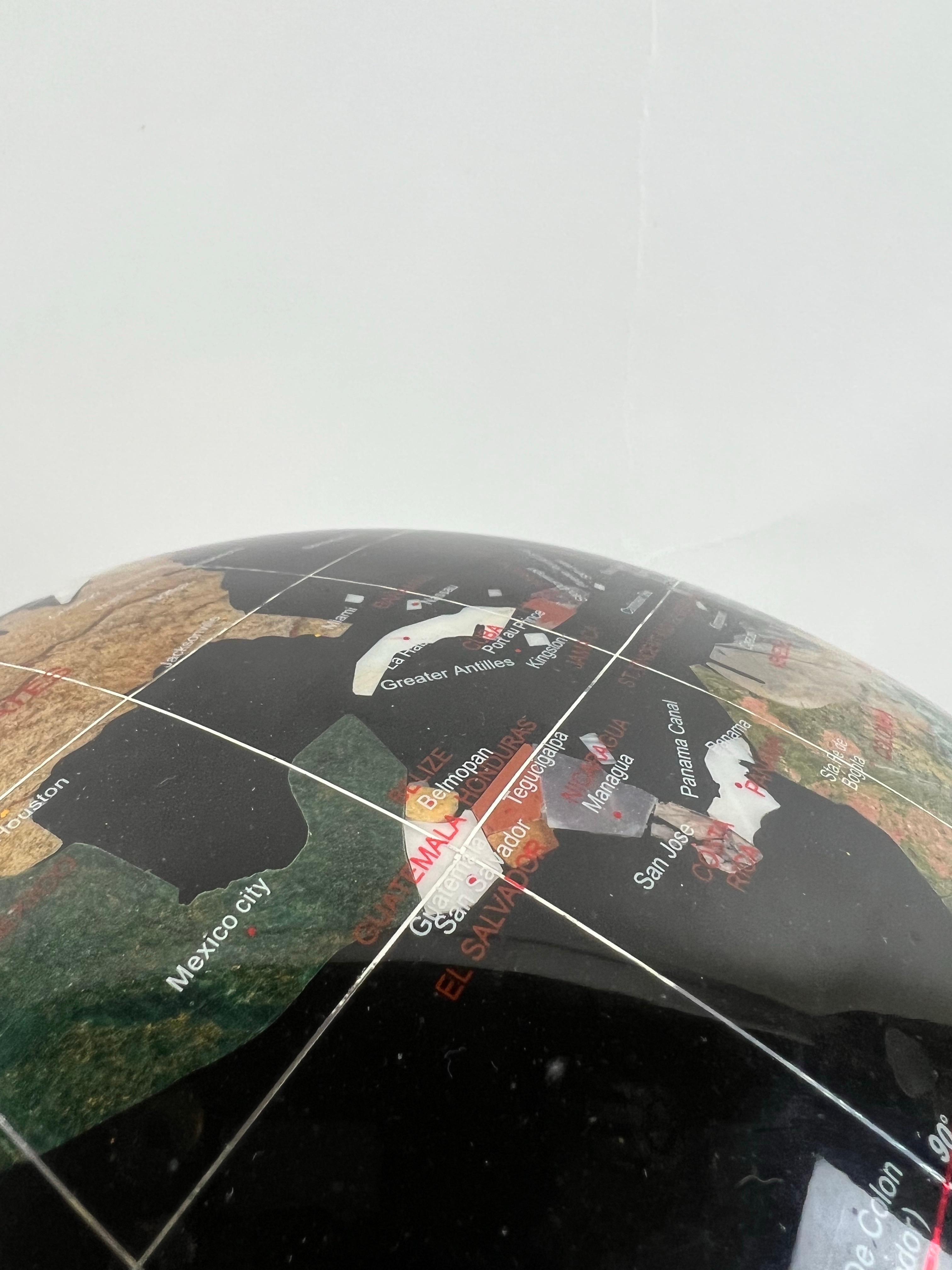 Handcrafted Semi-Precious Stone Globe on Decorative Metal Stand with Compass For Sale 7