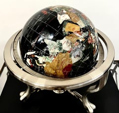 Handcrafted Semi-Precious Stone Globe on Decorative Metal Stand with Compass
