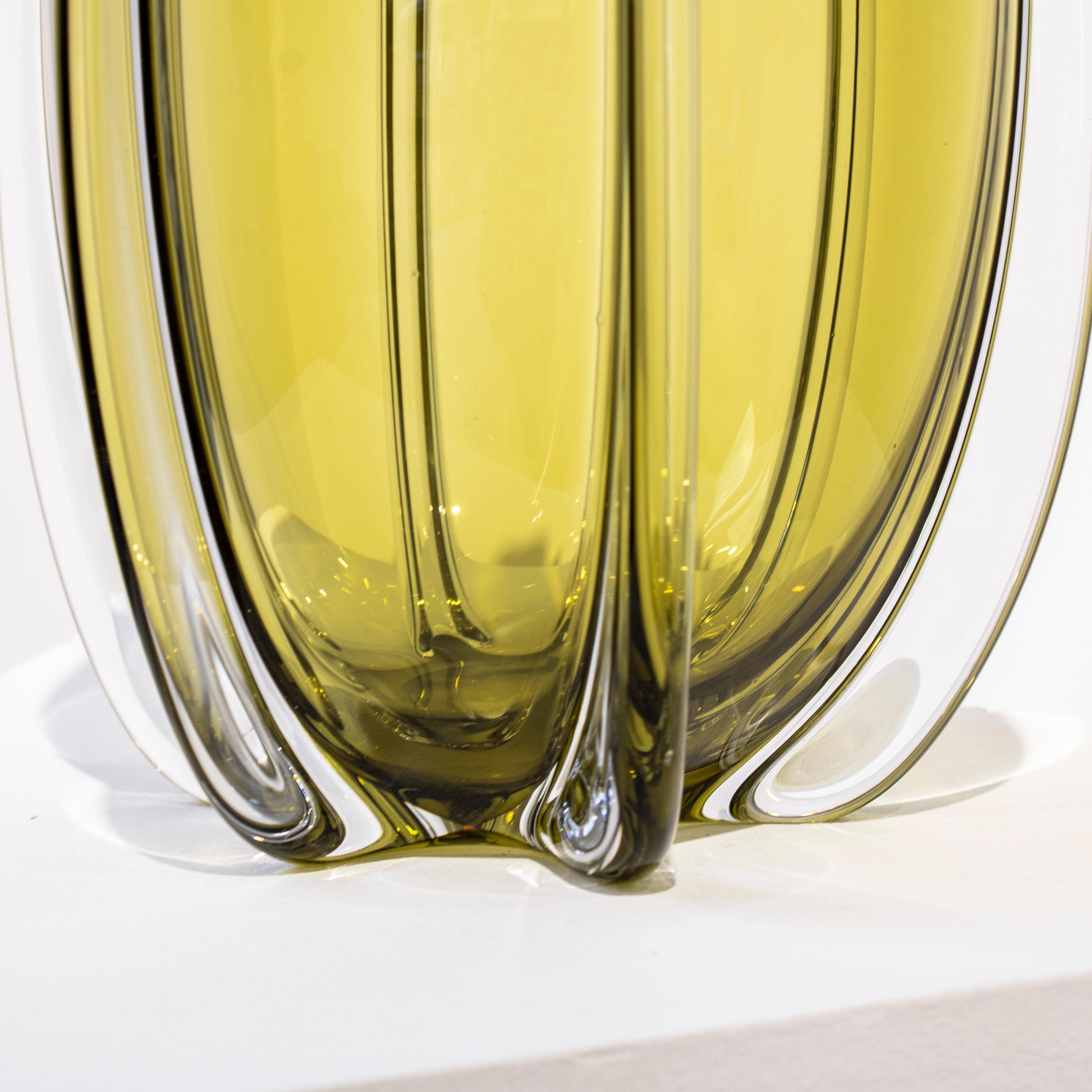 Handcrafted Semi Transparent Ambar Color Glass Vase, Italy, 2024 In Good Condition For Sale In Madrid, ES