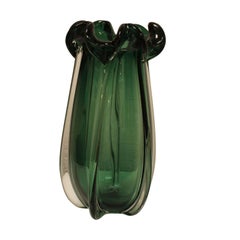 Handcrafted Semi Transparent Dark Green Glass Vase, Italy, 2023