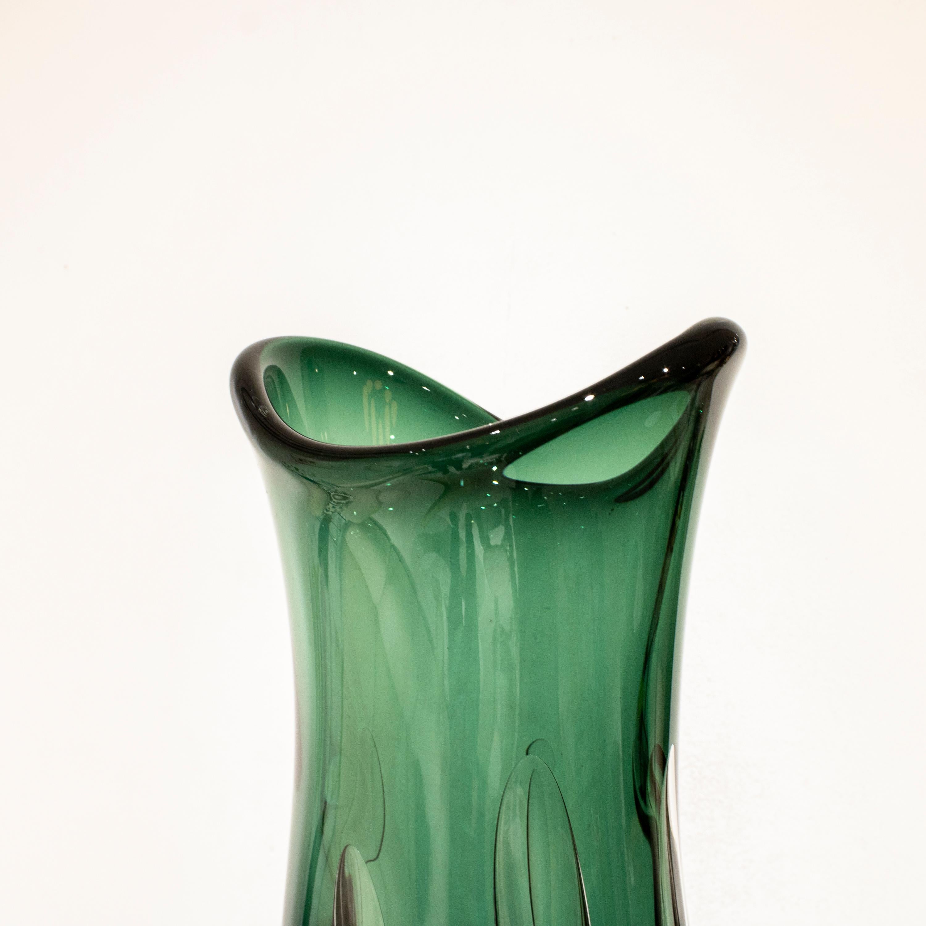 Hand-Crafted Handcrafted Semi Transparent Green Color Glass Vase, Italy, 2024 For Sale