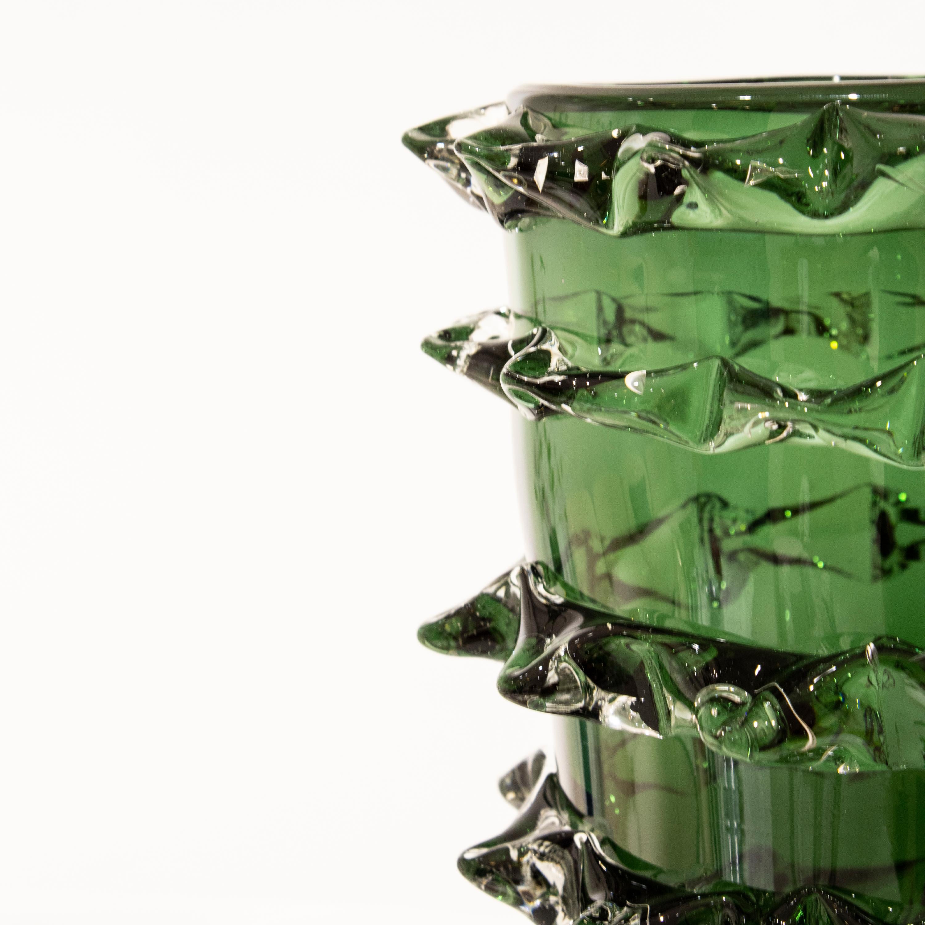 Handcrafted Semi Transparent Green Color Glass Vase, Italy, 2024 In Good Condition For Sale In Madrid, ES