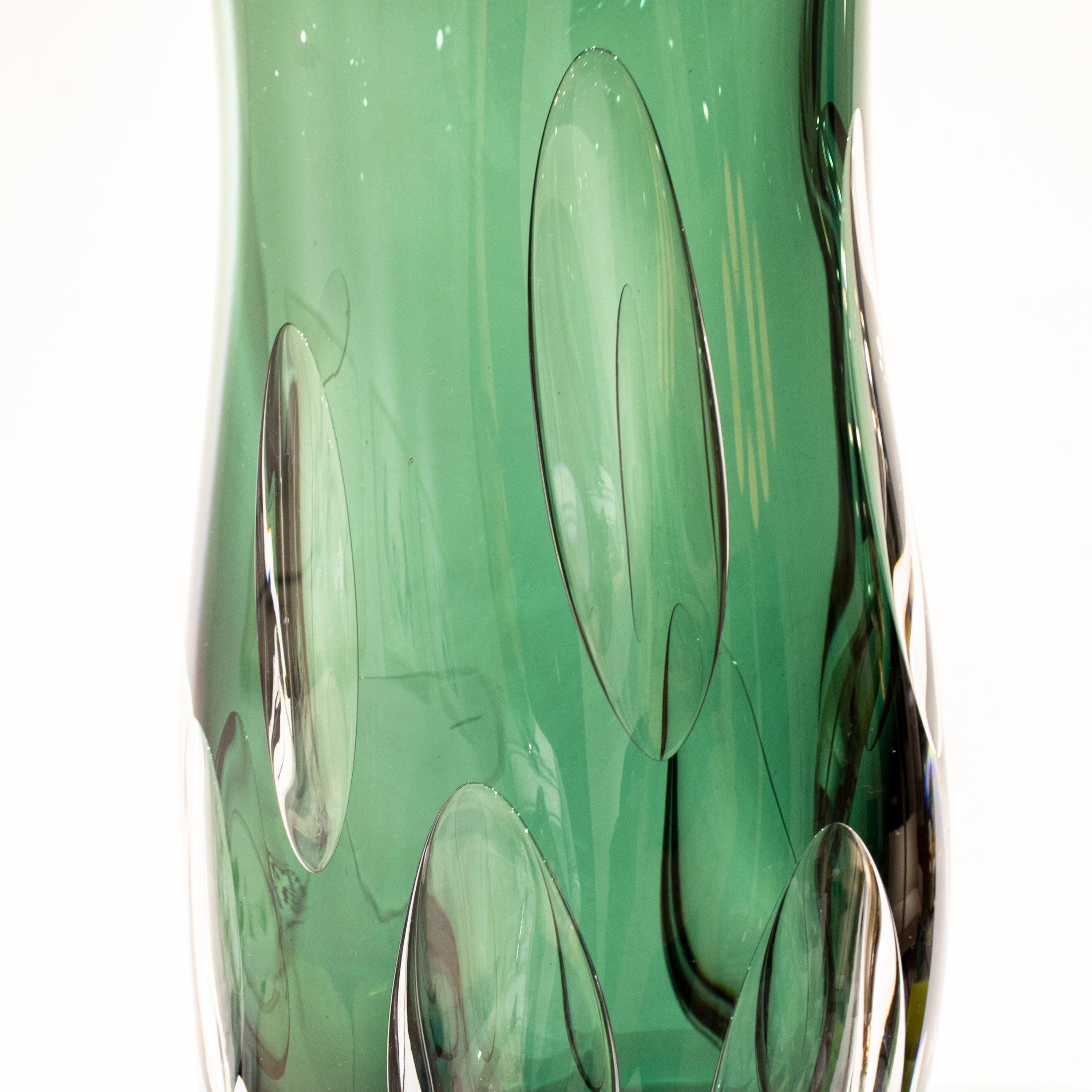 Handcrafted Semi Transparent Green Color Glass Vase, Italy, 2024 In Good Condition For Sale In Madrid, ES