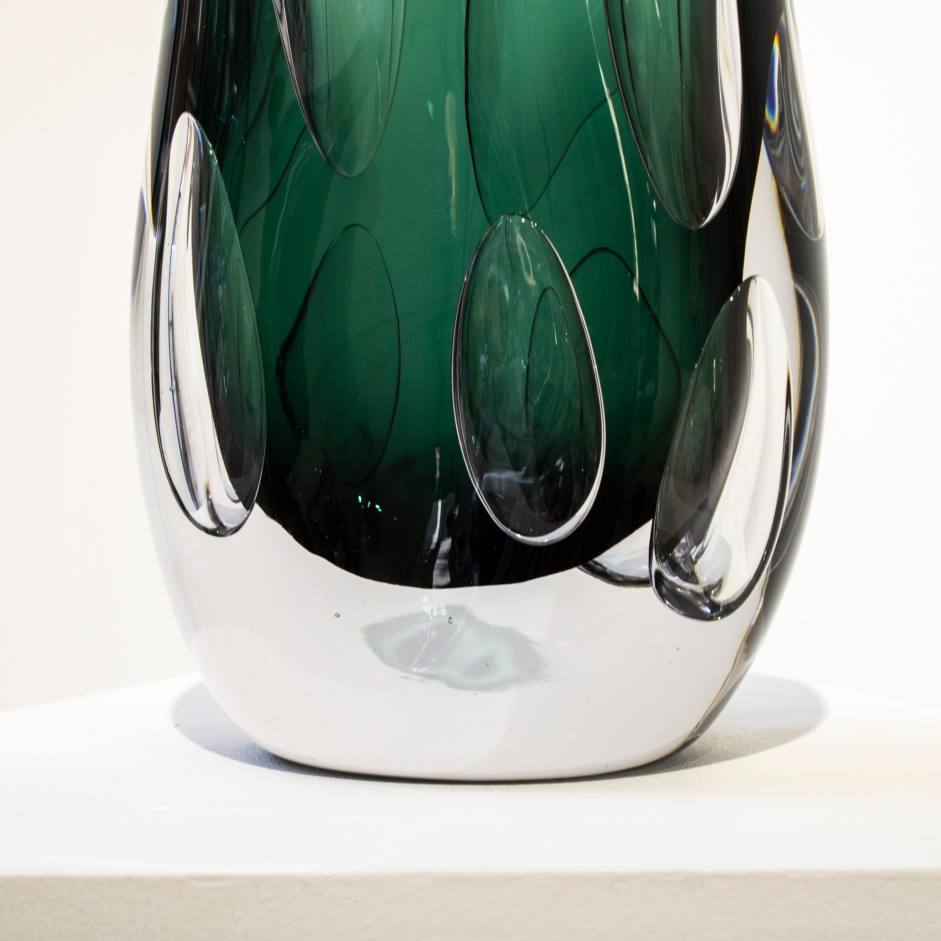 Handcrafted Semi Transparent Green Color Glass Vase, Italy, 2024 In Good Condition For Sale In Madrid, ES